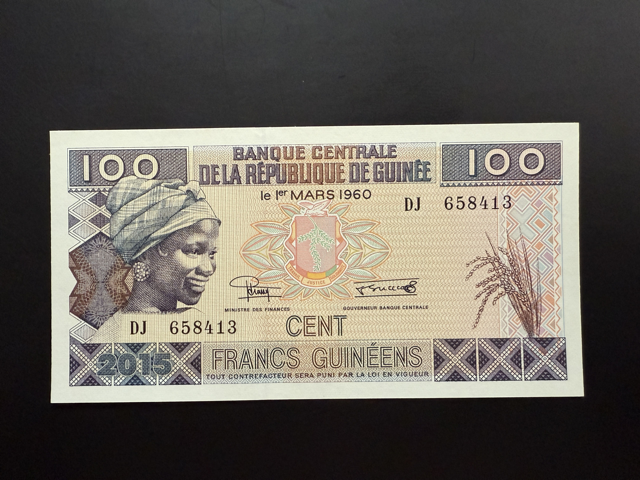 GUINEA 100 Francs 2015 (P.A47) UNC