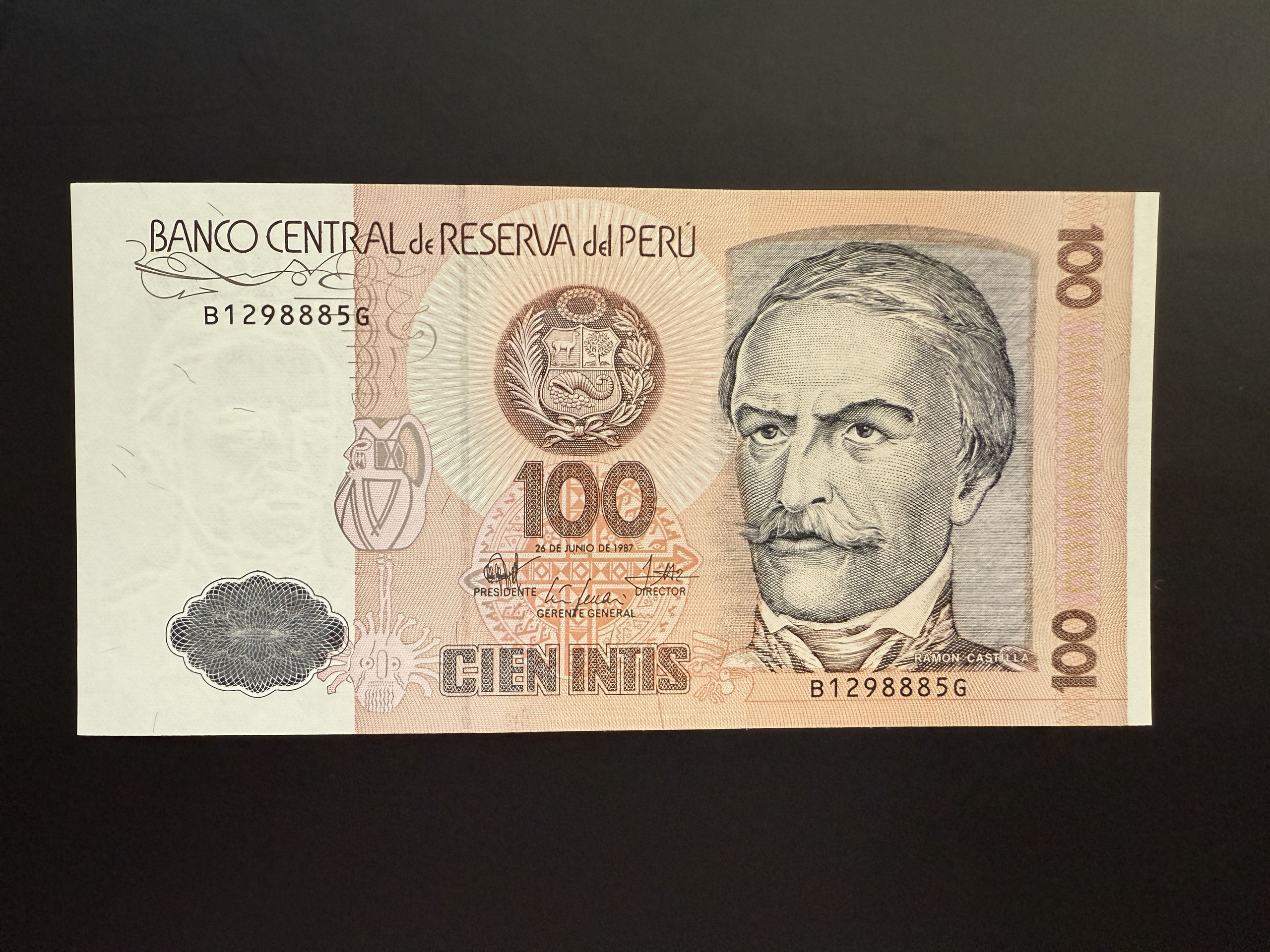 PERU 100 Intis 26.6.1987 (P.133) UNC