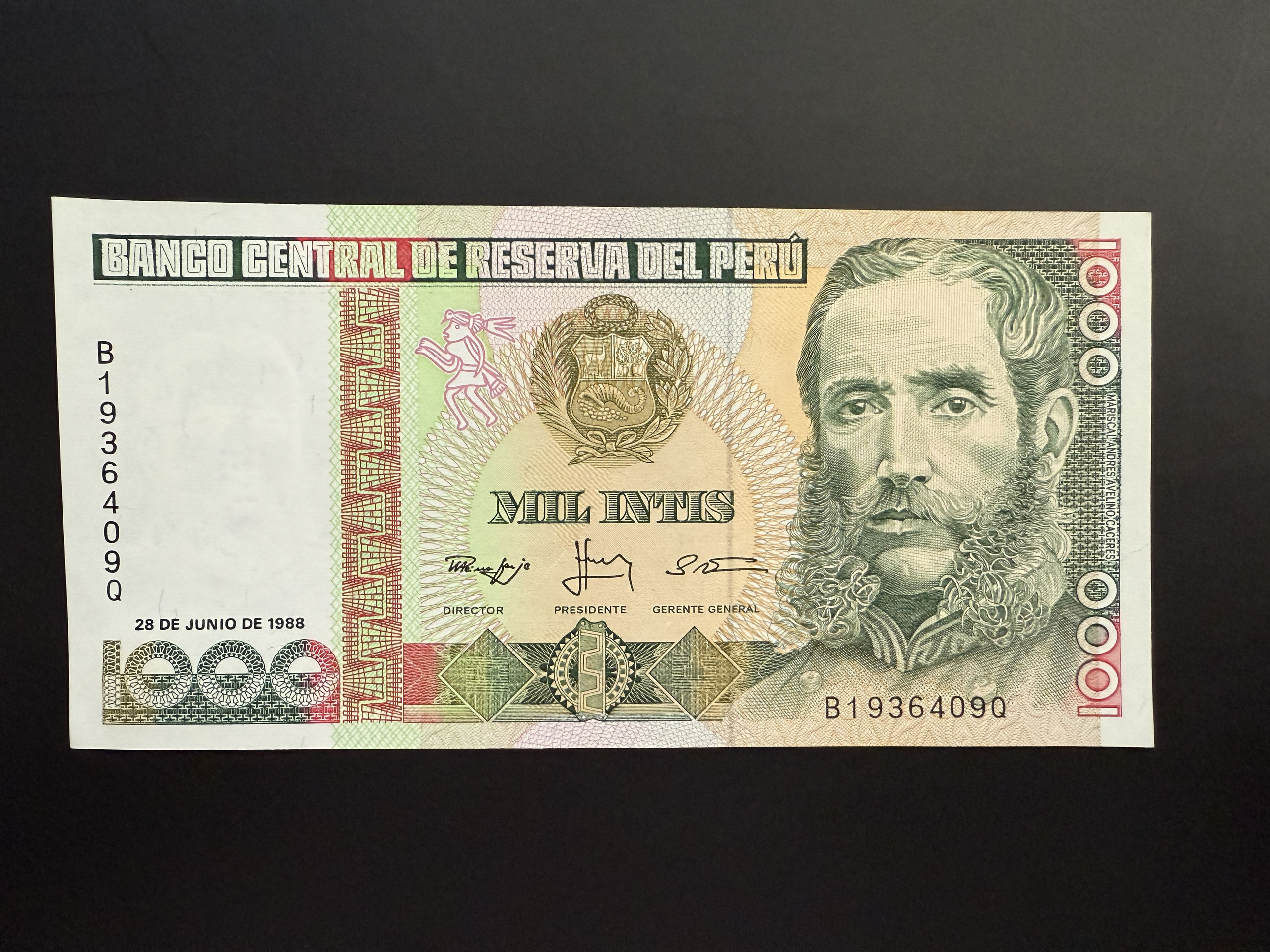 PERU 1000 Intis 28.6.1988 (P.136) UNC