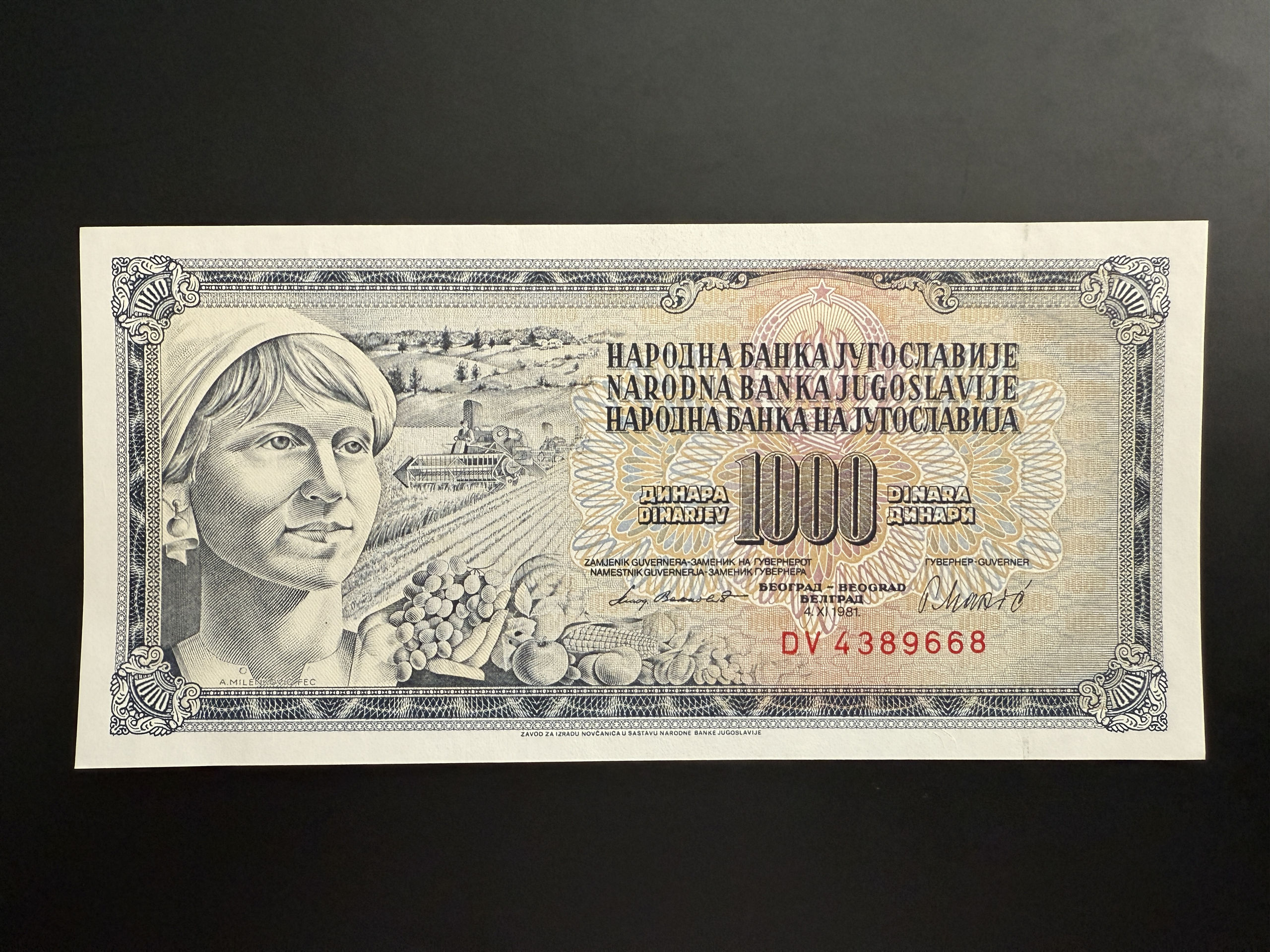 YUGOSLAVIA 1000 Dinara 4.11.1981 (P.92) UNC