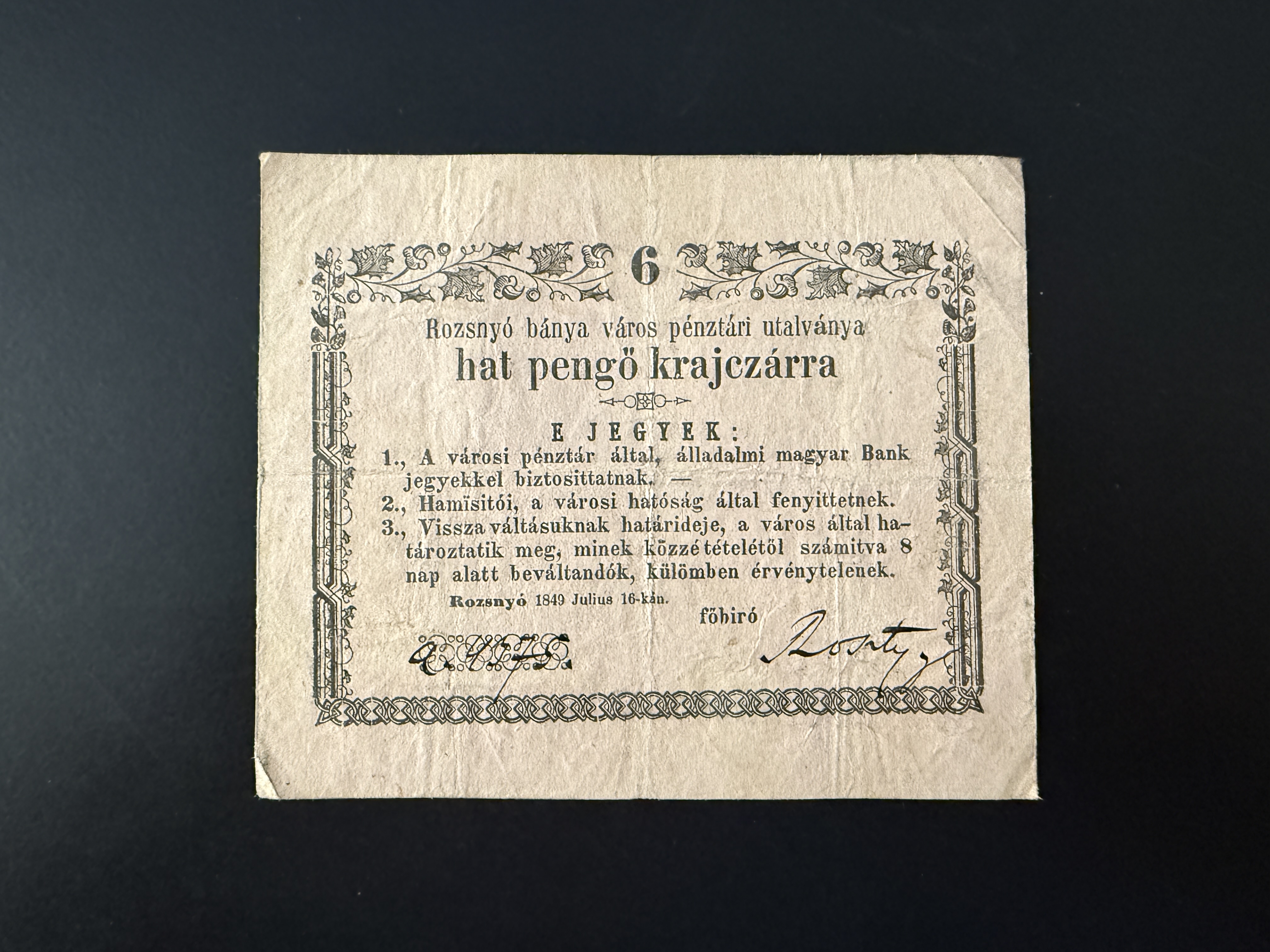 6 krajcár Rozsnyó 1849 VF