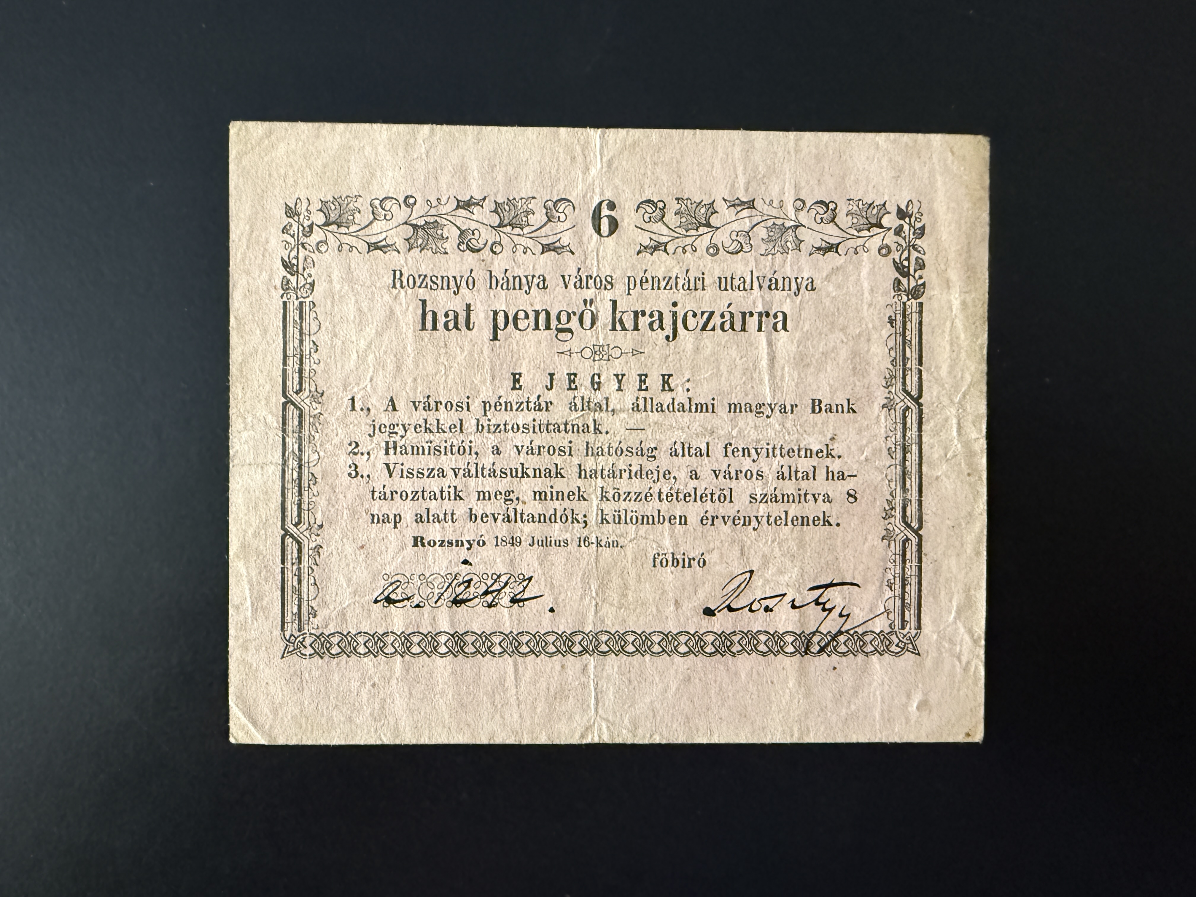 6 krajcár Rozsnyó 1849 VF