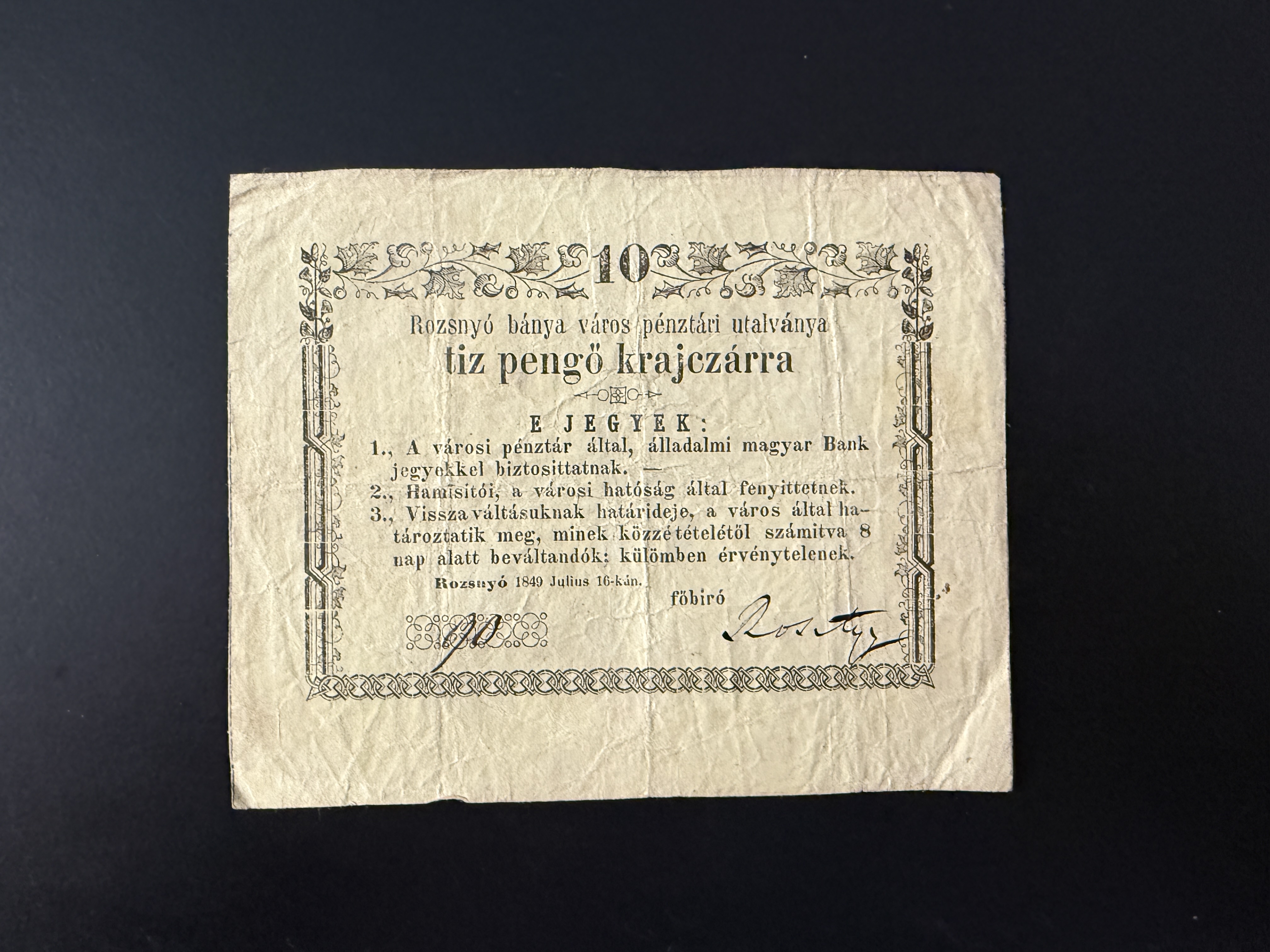 10 krajcár Rozsnyó 1849 VF