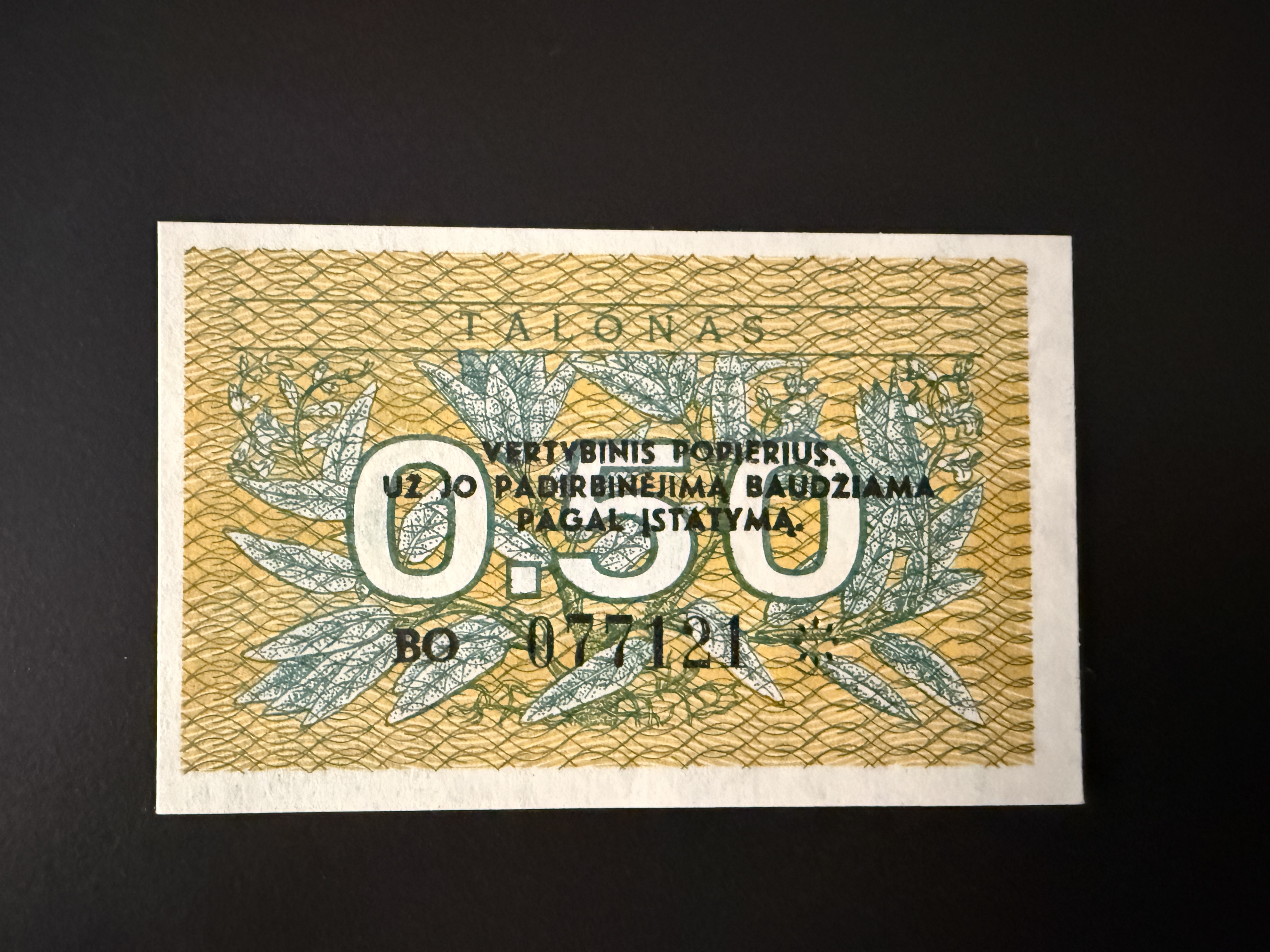 LITHUANIA 0.50 Talonas 1991 (P.31) UNC
