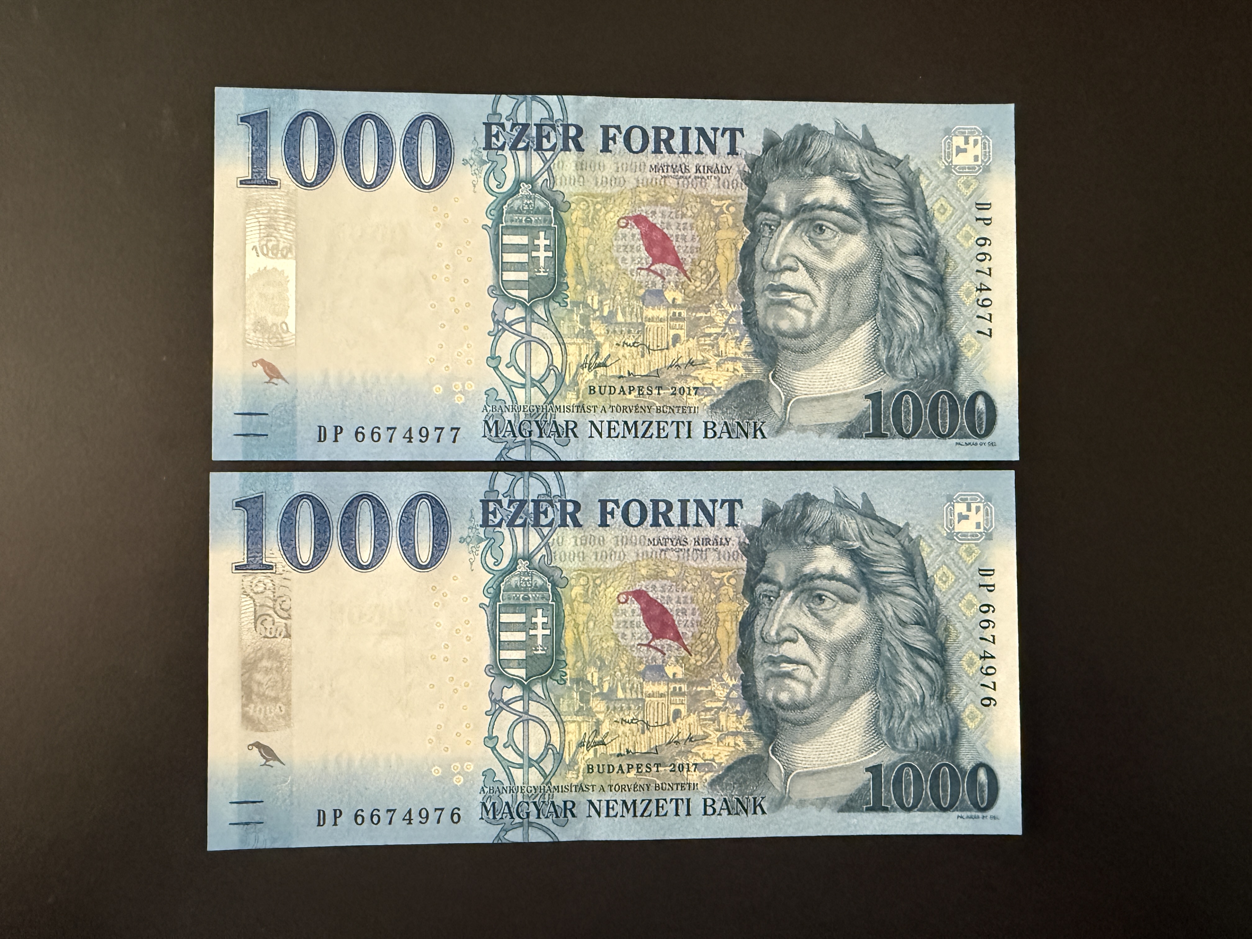 1000 Forint UNC 2017 sorszámkövető 2db DP Adamo F61.13