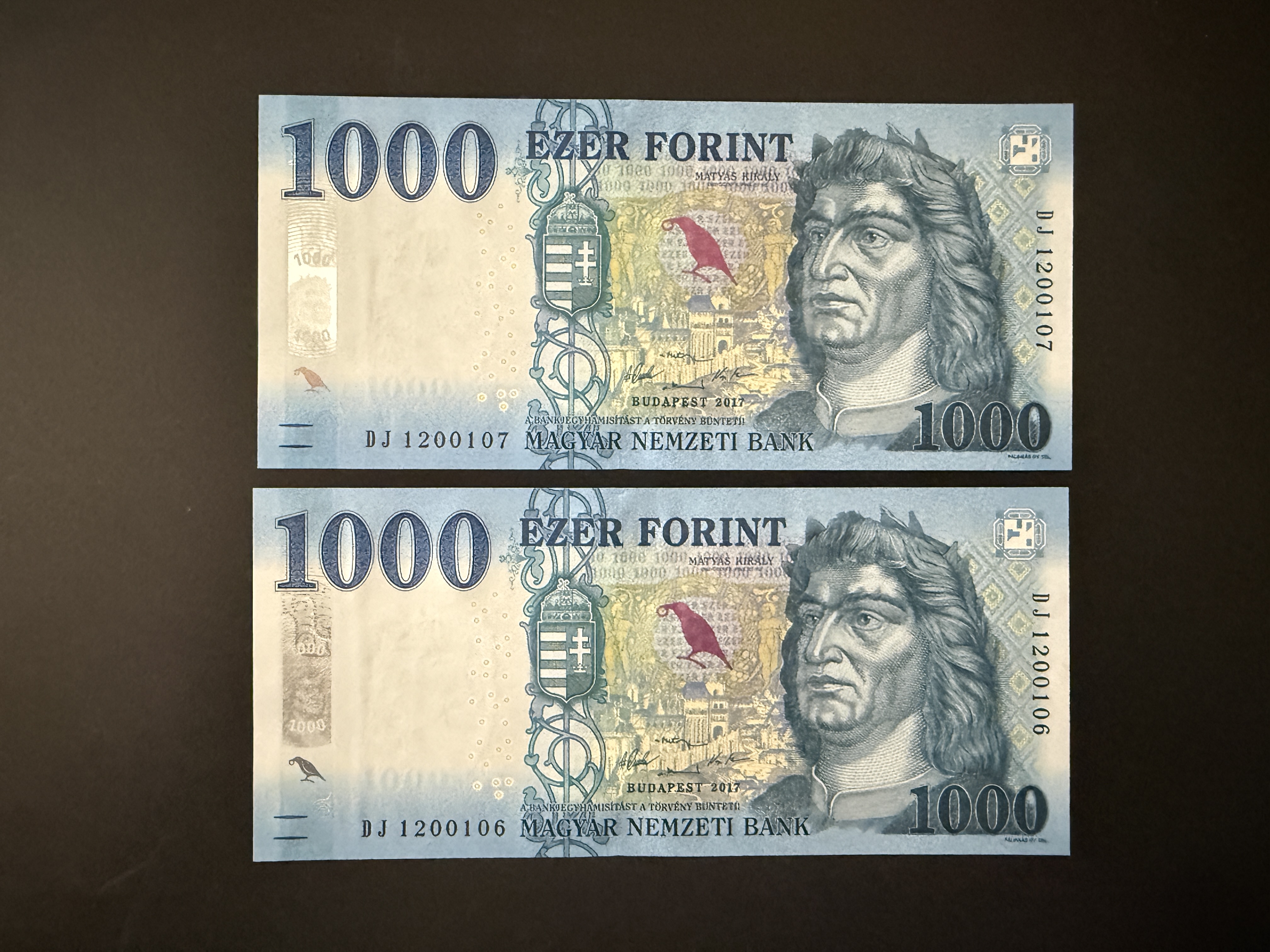 1000 Forint UNC 2017 sorszámkövető 2db DJ Adamo F61.8