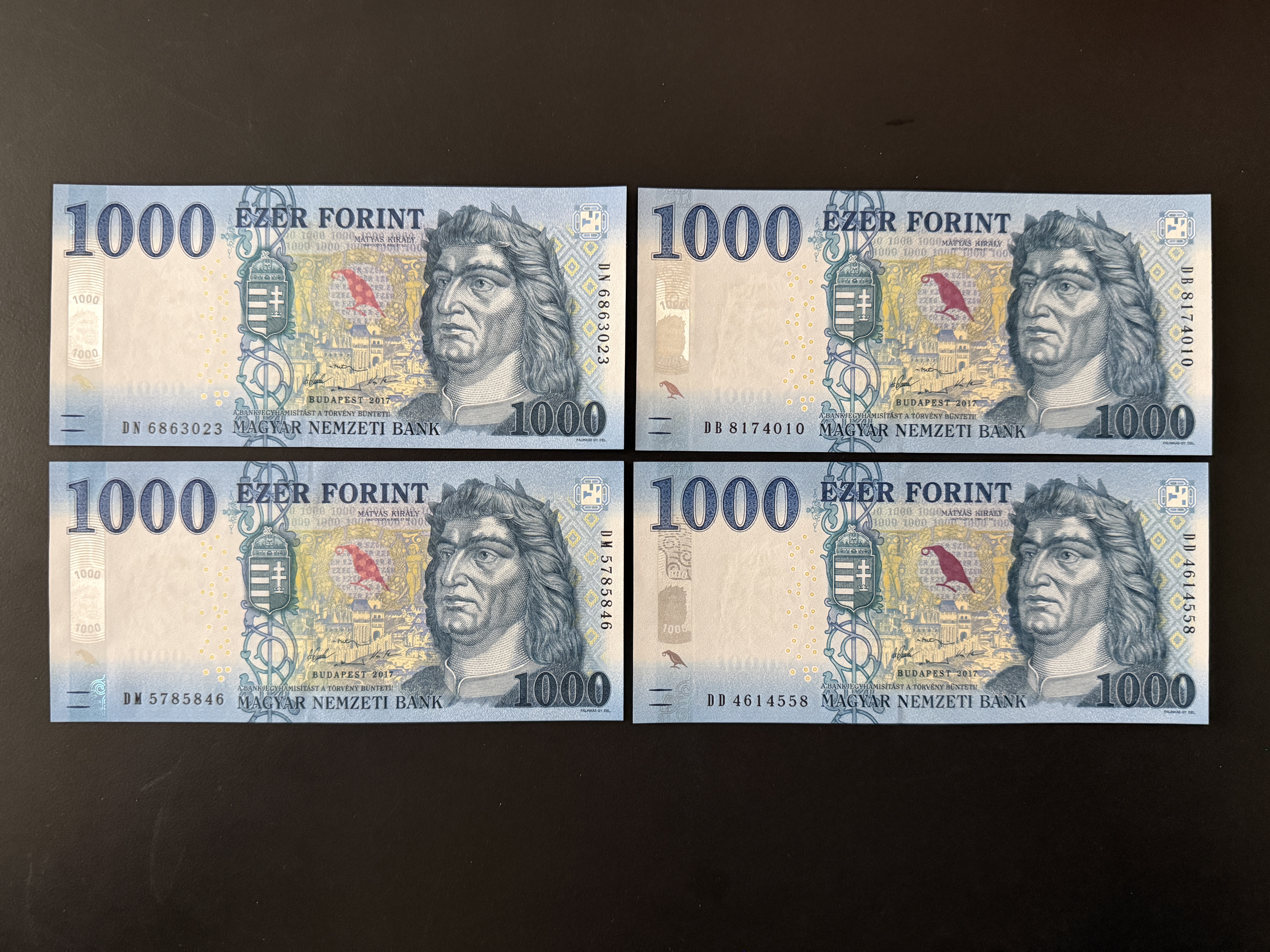1000 Forint UNC 2017 4 külömböző betűjel Adamo F61 DB,DM,DD,DN