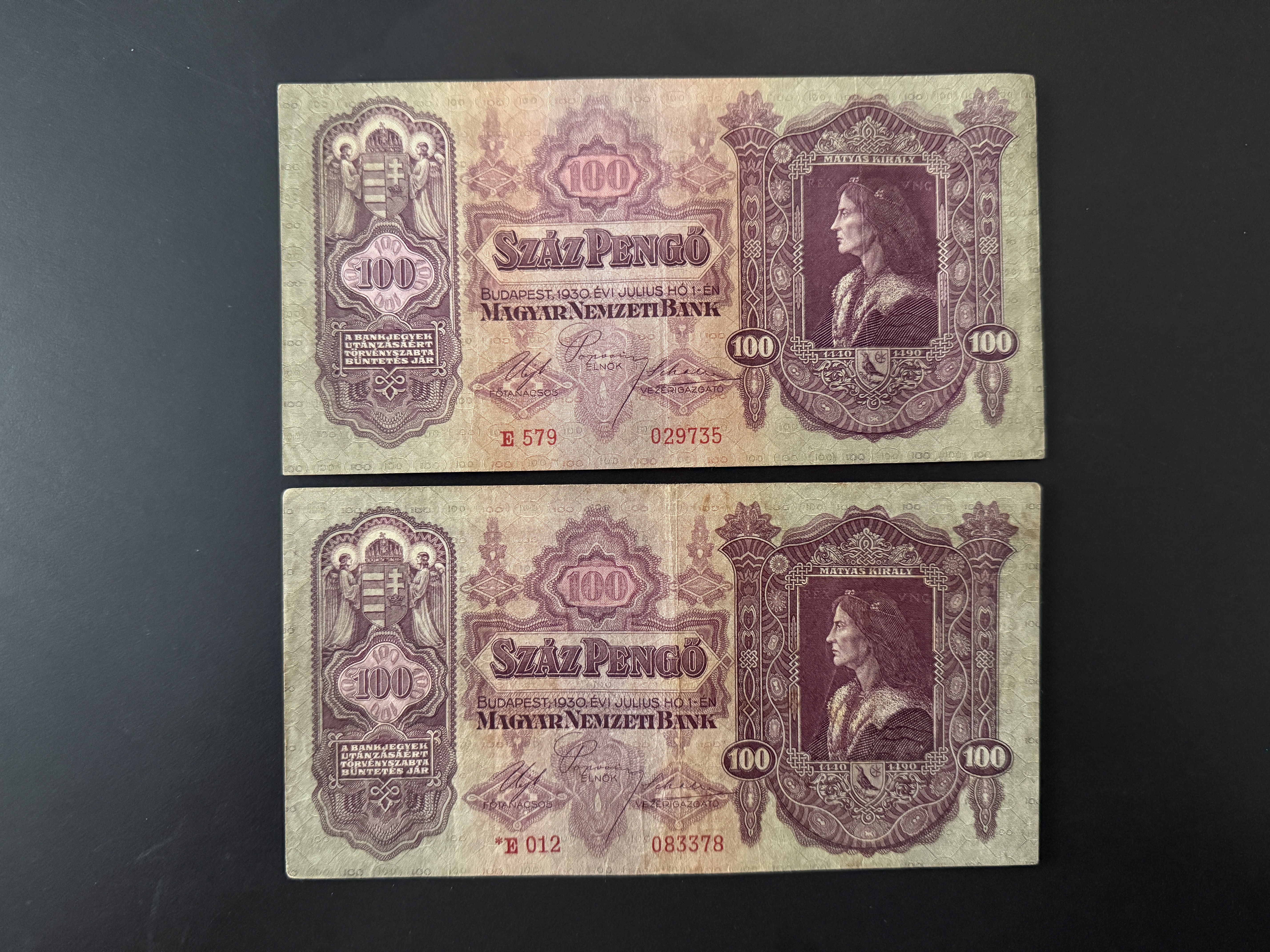 100 Pengő 1930  2db sima és csillagos Adamo P17 VF