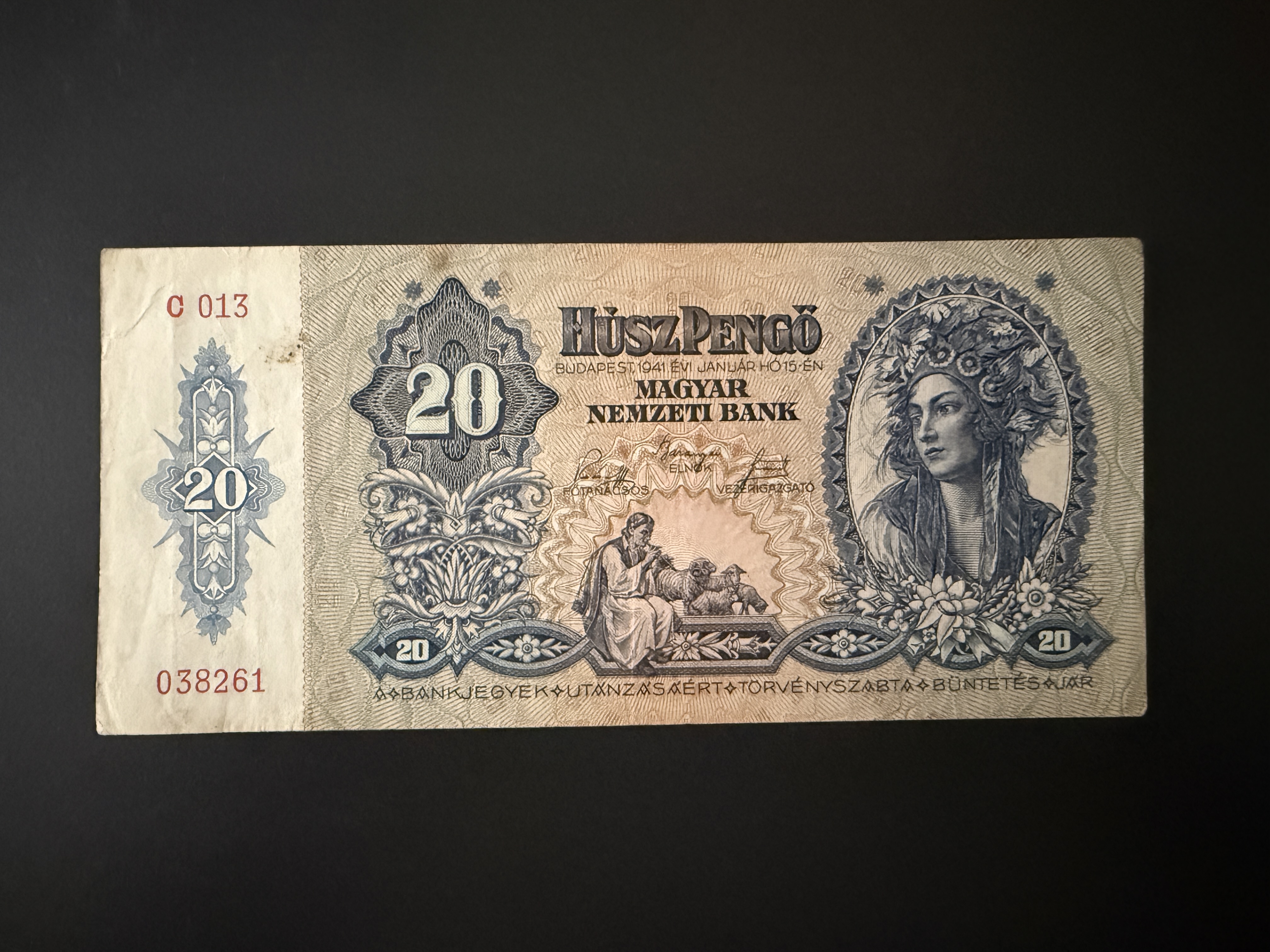 Húsz Pengő (1941C) VF Adamo P12