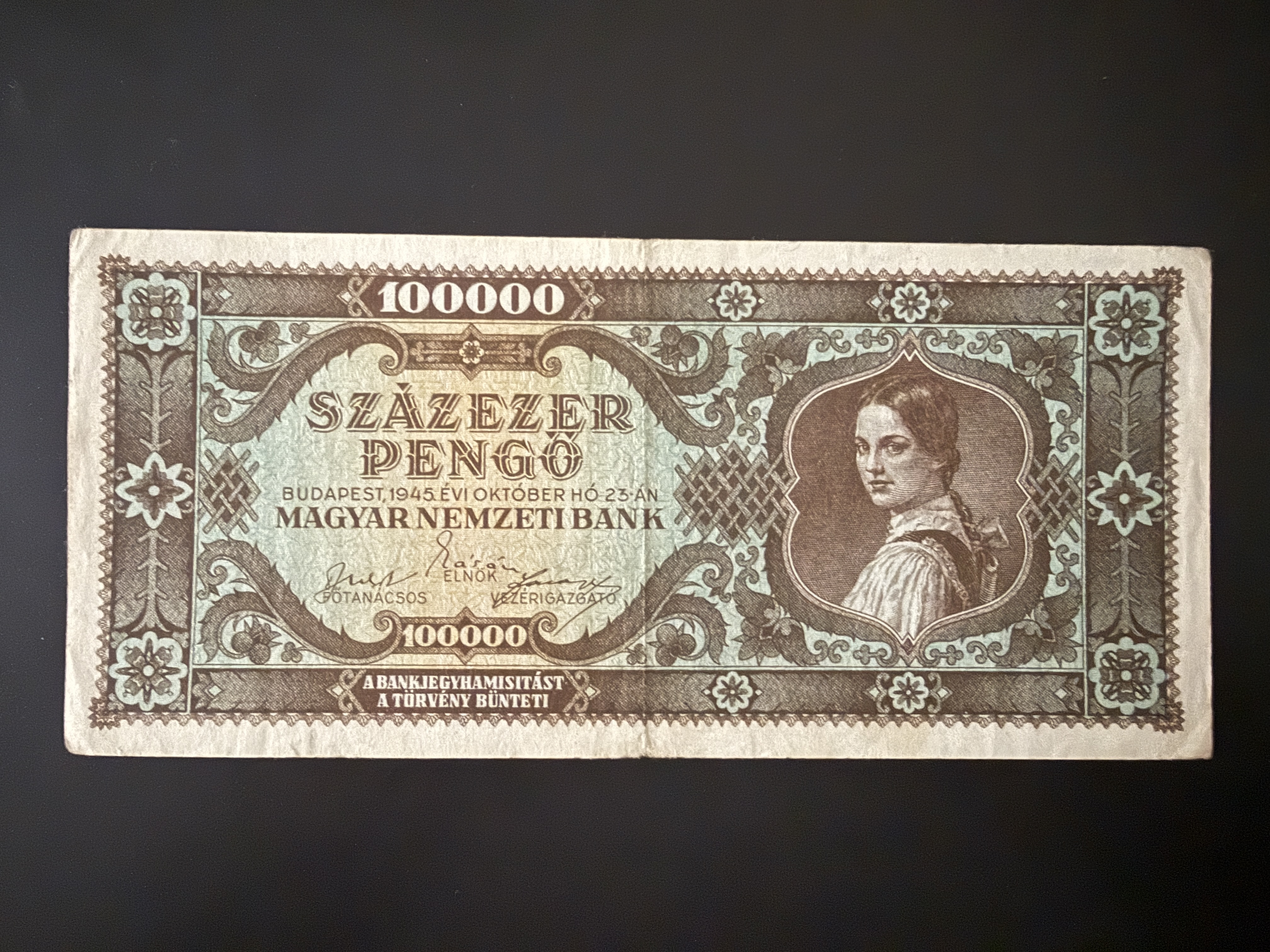 Százezer Pengő (1945) Adamo P24A VF - Pengő