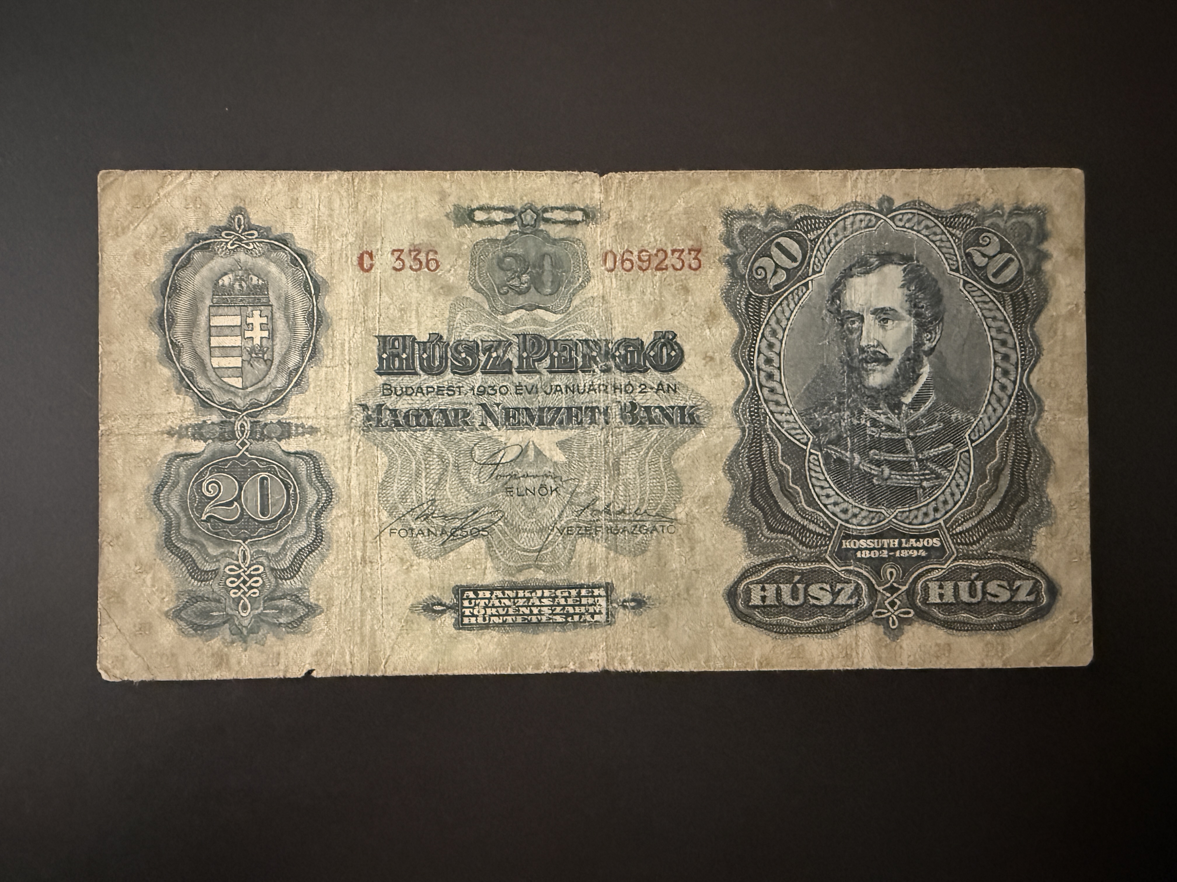 Húsz Pengő (1930) Adamo P11 VF 