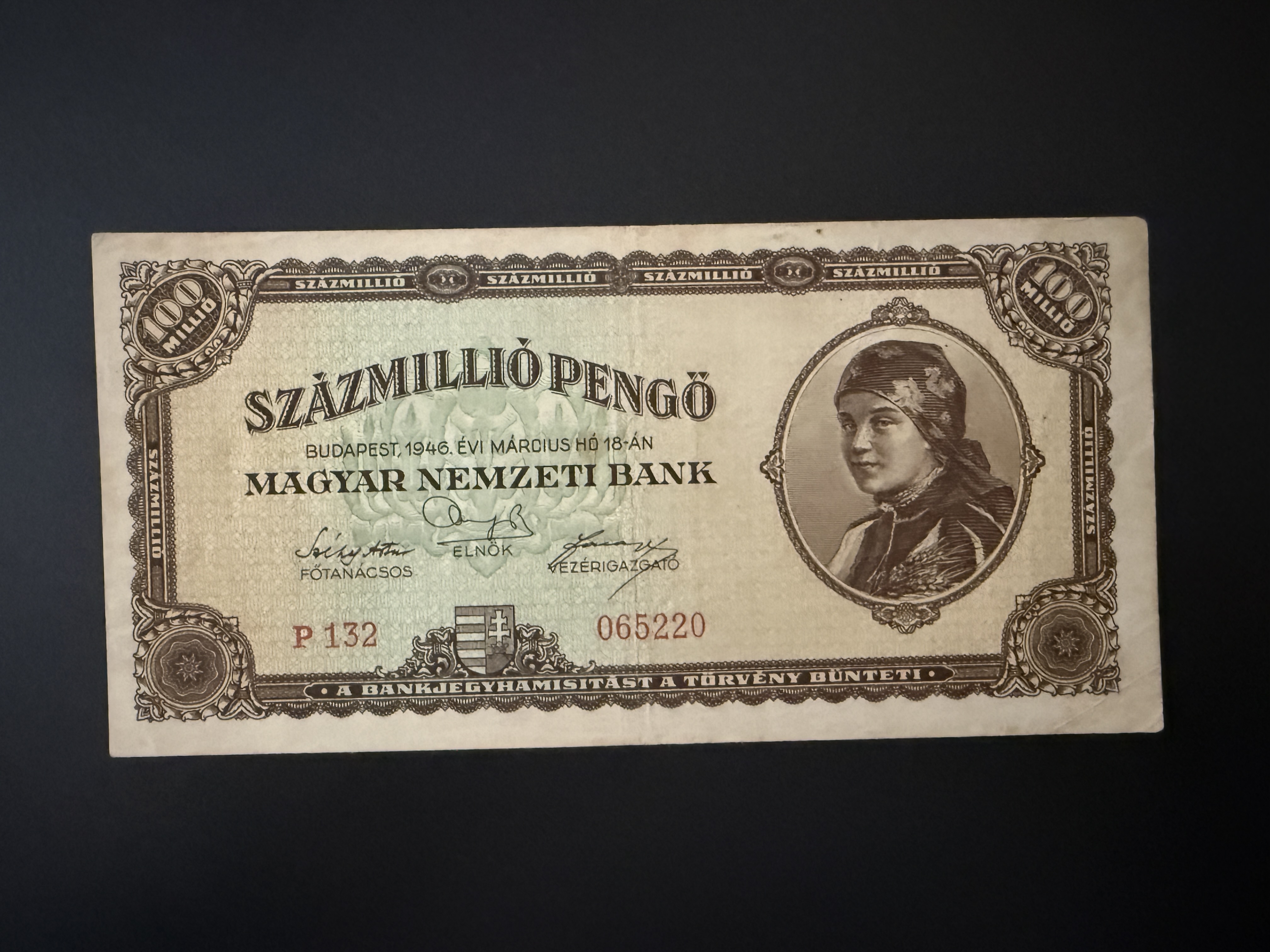 Százmillió pengő (1946) Adamo P27 VF 