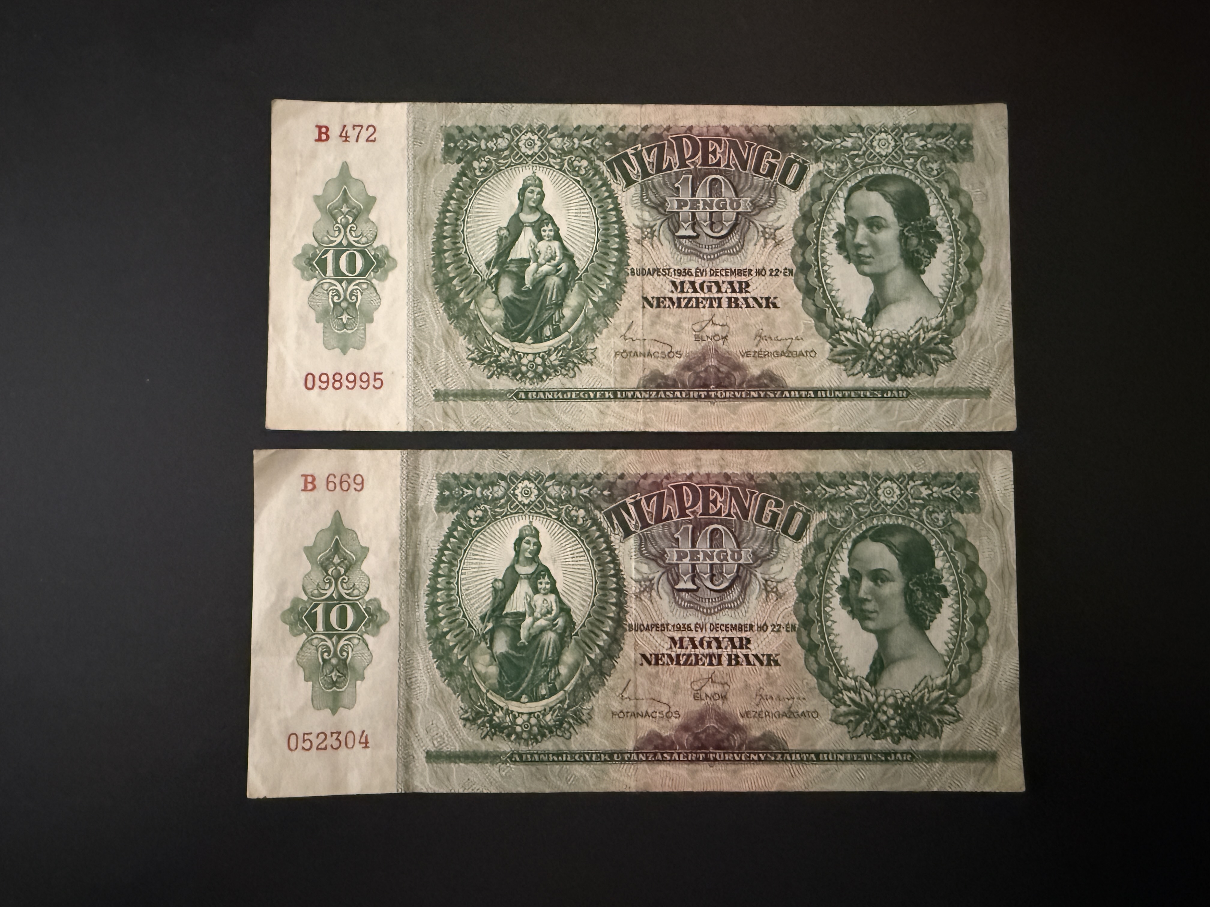 Tíz Pengő (1936B) Adamo P9 2db VF 