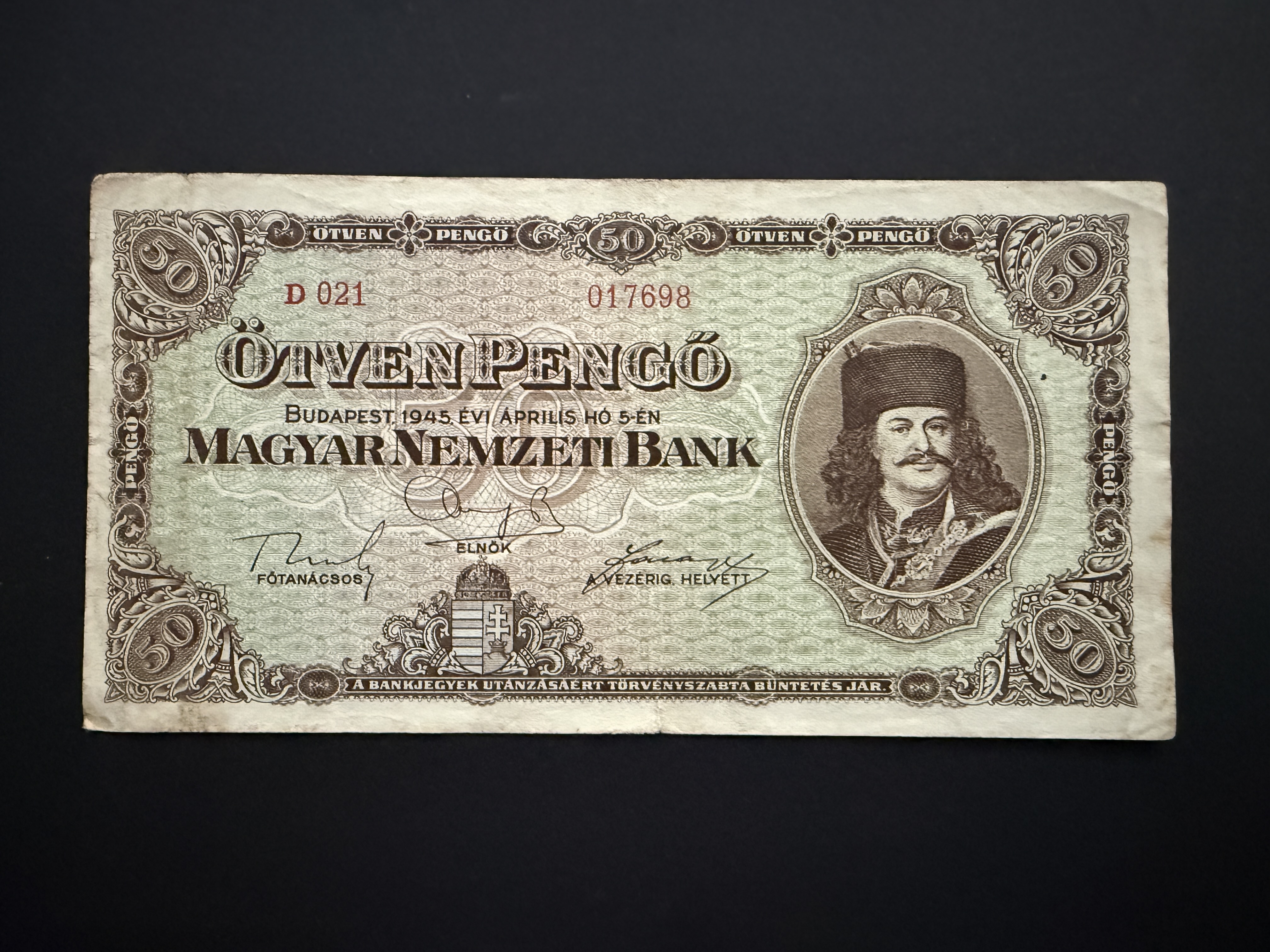 Ötven Pengő (1945D) Adamo P15 VF