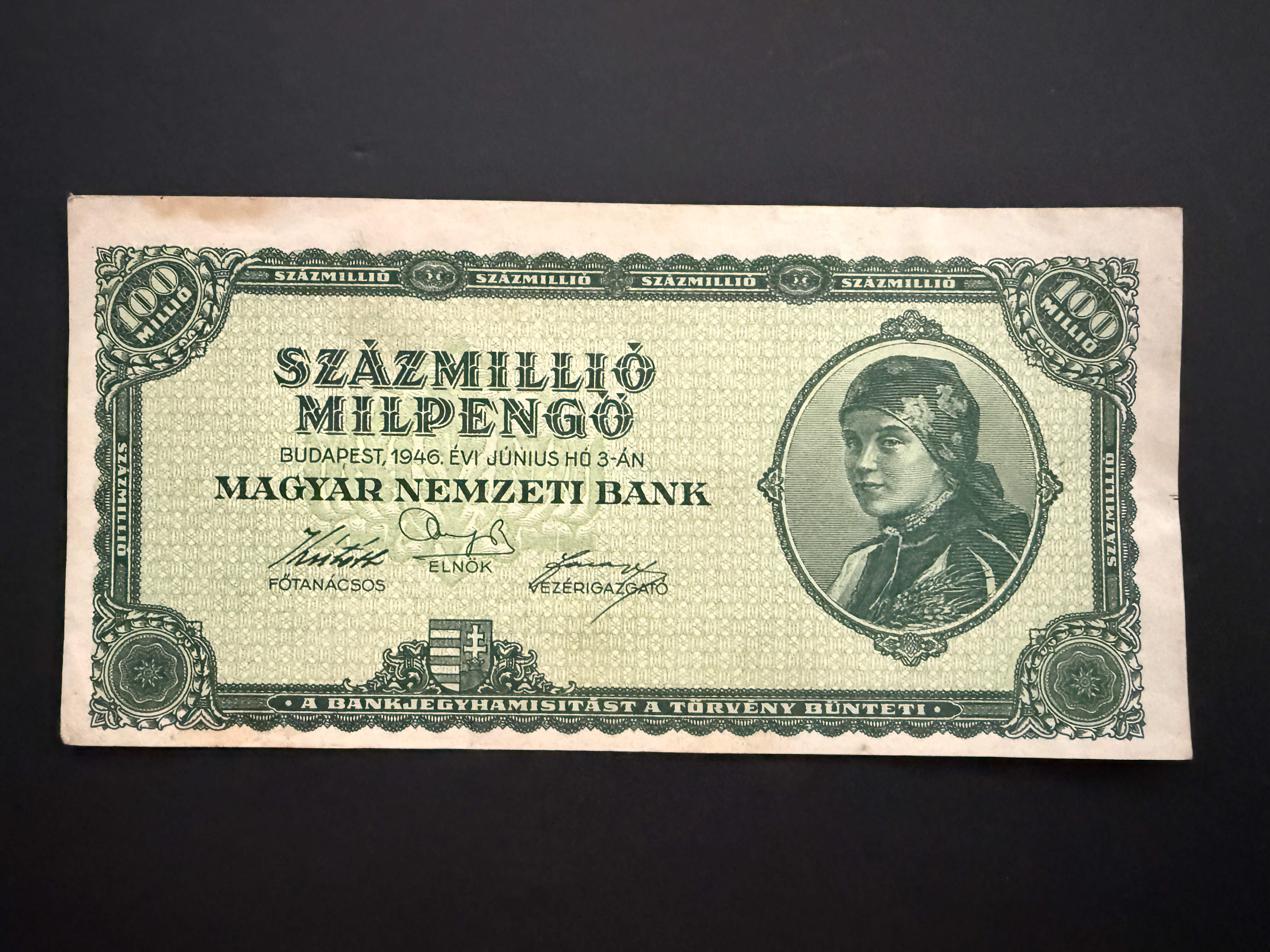 Százmillió Milpengő (1946) VF Adamo P33