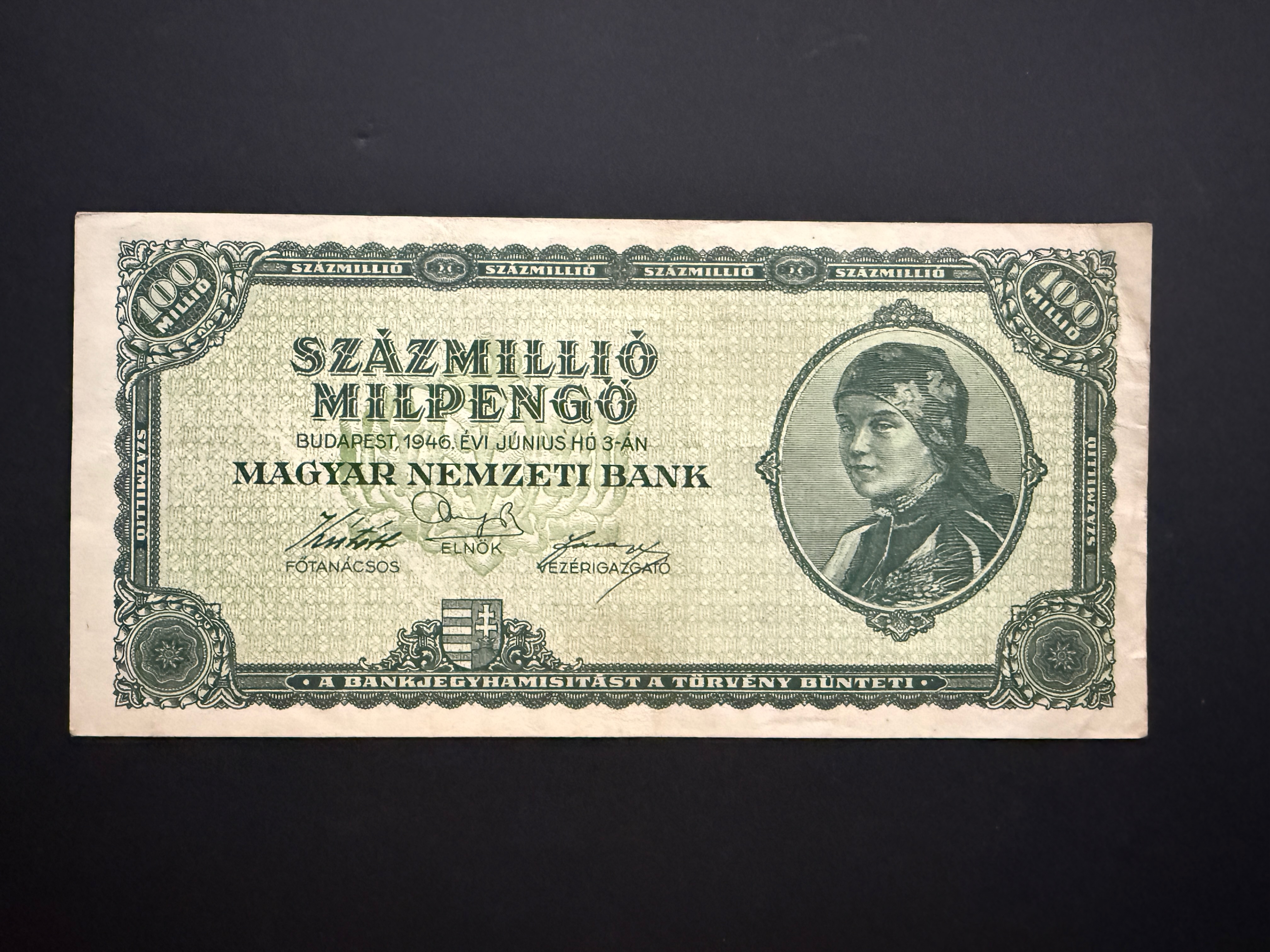 Százmillió Milpengő (1946) VF Adamo P33