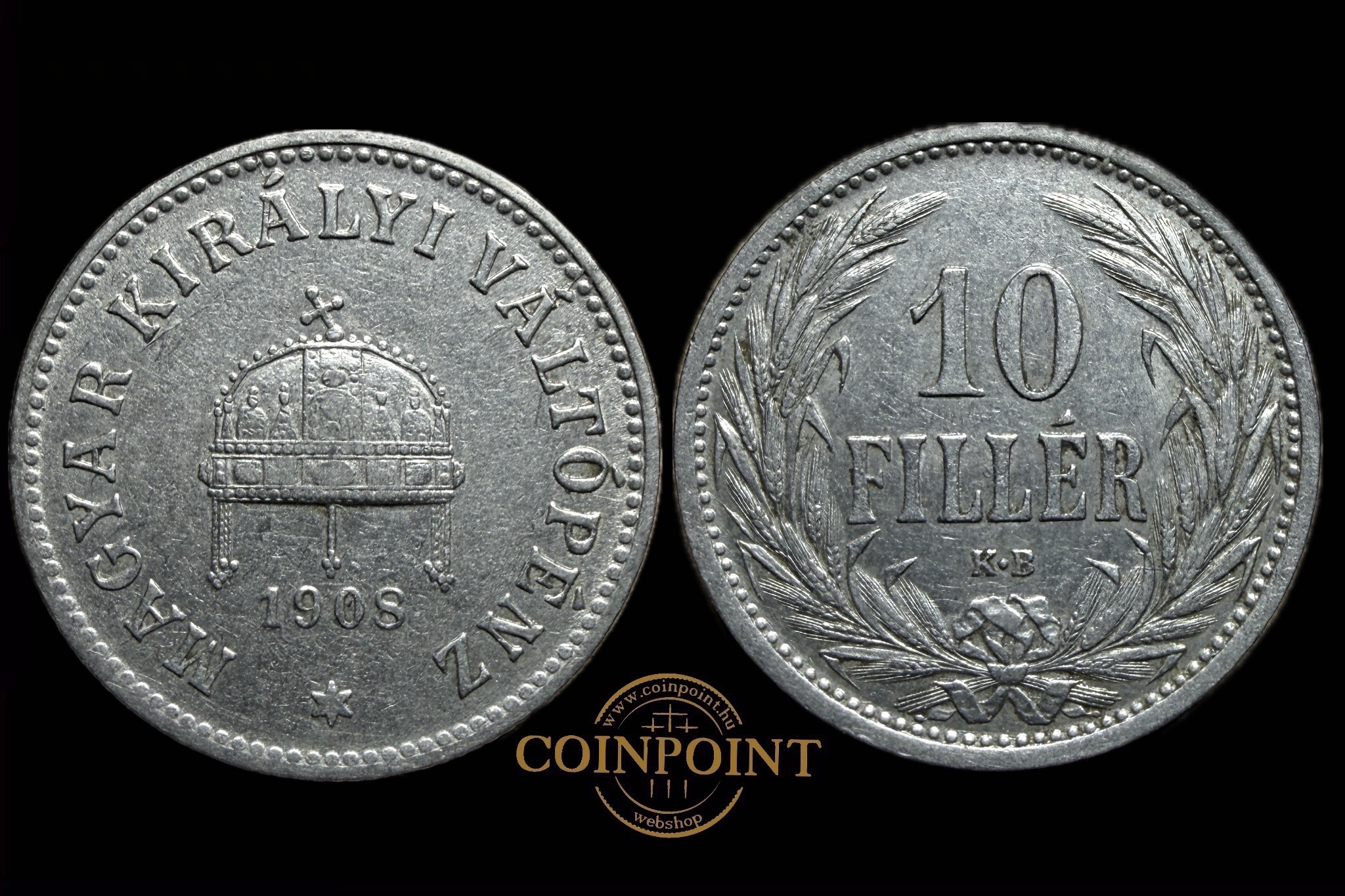 Magyar Királyi Váltópénz 10 Fillér 1908 KB Adamo K3