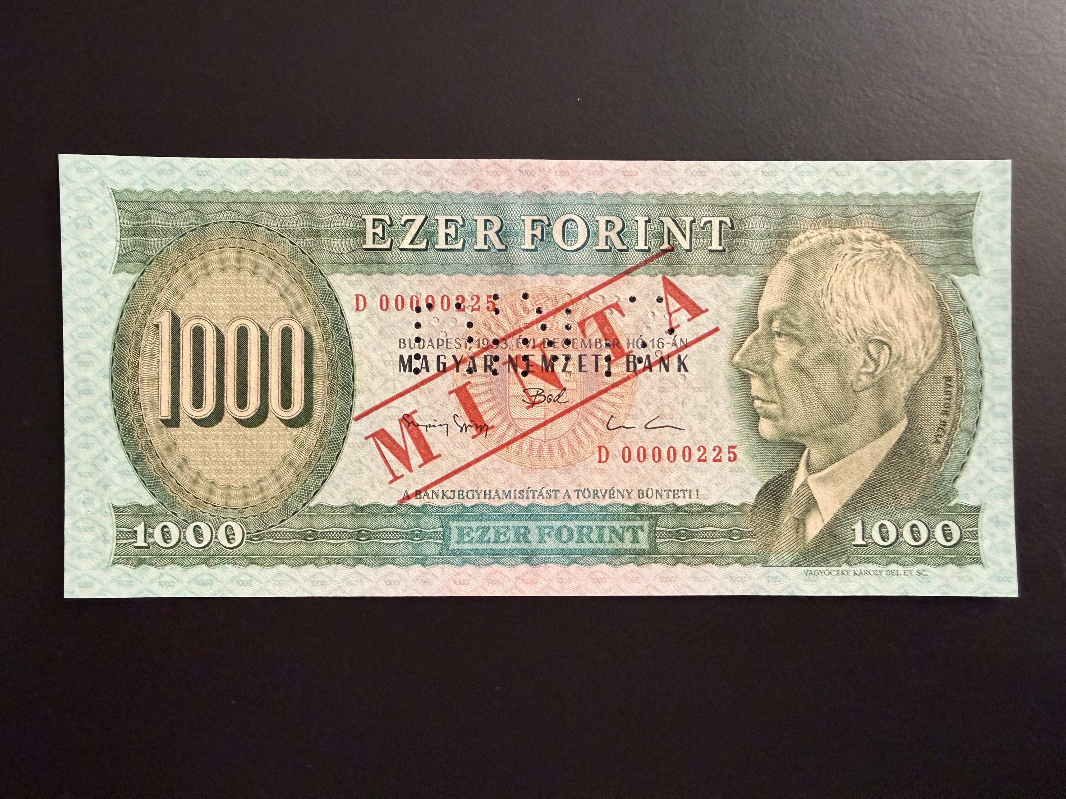 1000 Forint Minta E 00225 UNC (1993 D) Adamo F47M