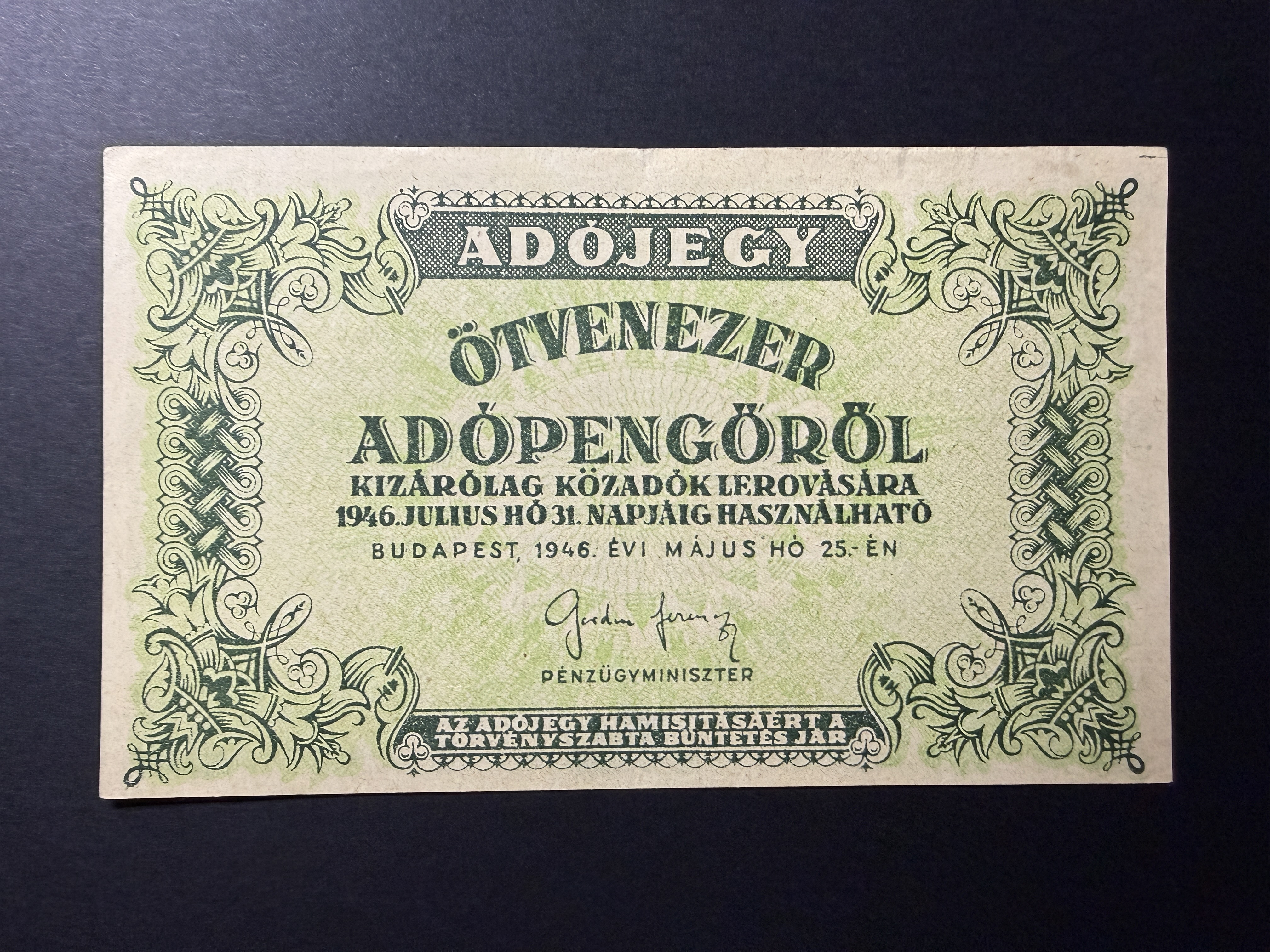 Ötvenezer Adópengő 1946 Adamo P50A