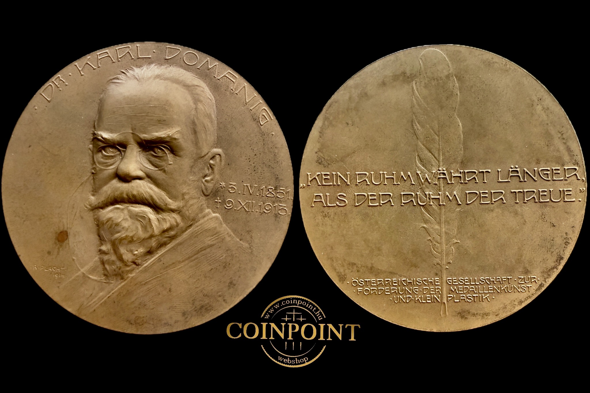 Karl Dominik numizmatikus 1914 Plakett Richard Placht szobrász osztrák és éremművész 