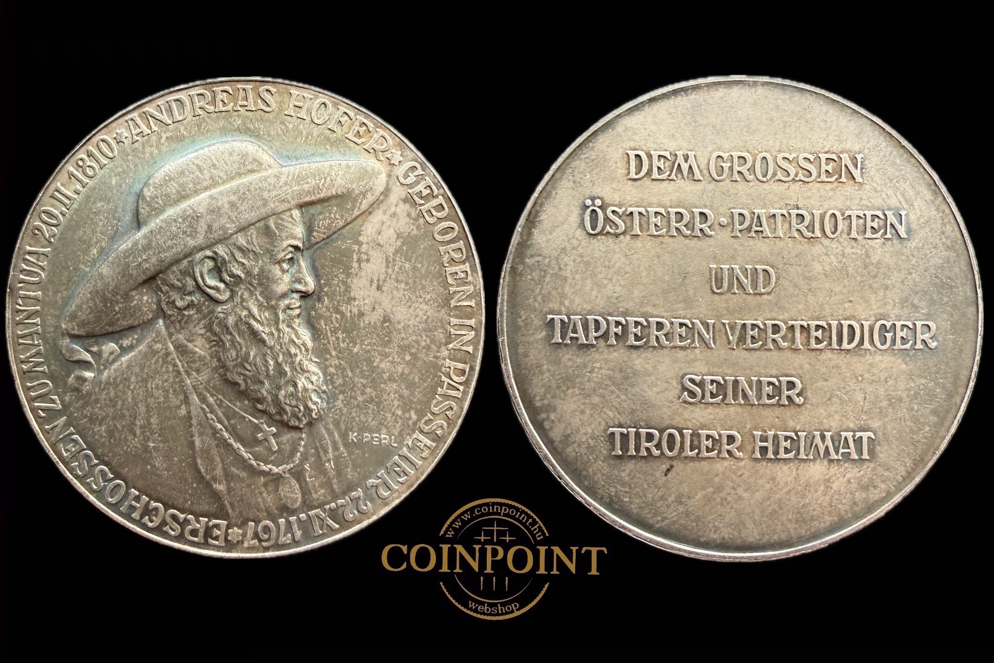 Andreas Hofer (1767–1810) tiroli szabadságharcos emlékére 1935 Karl Perl szobrász osztrák és éremművész 