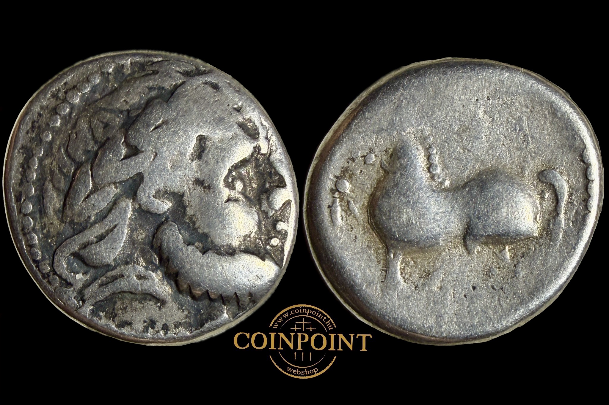 Kelet Európai Kelták Tetradrachma II.-I.sz. II.Philip imitáció R! Kugelwange karika nélküli típus