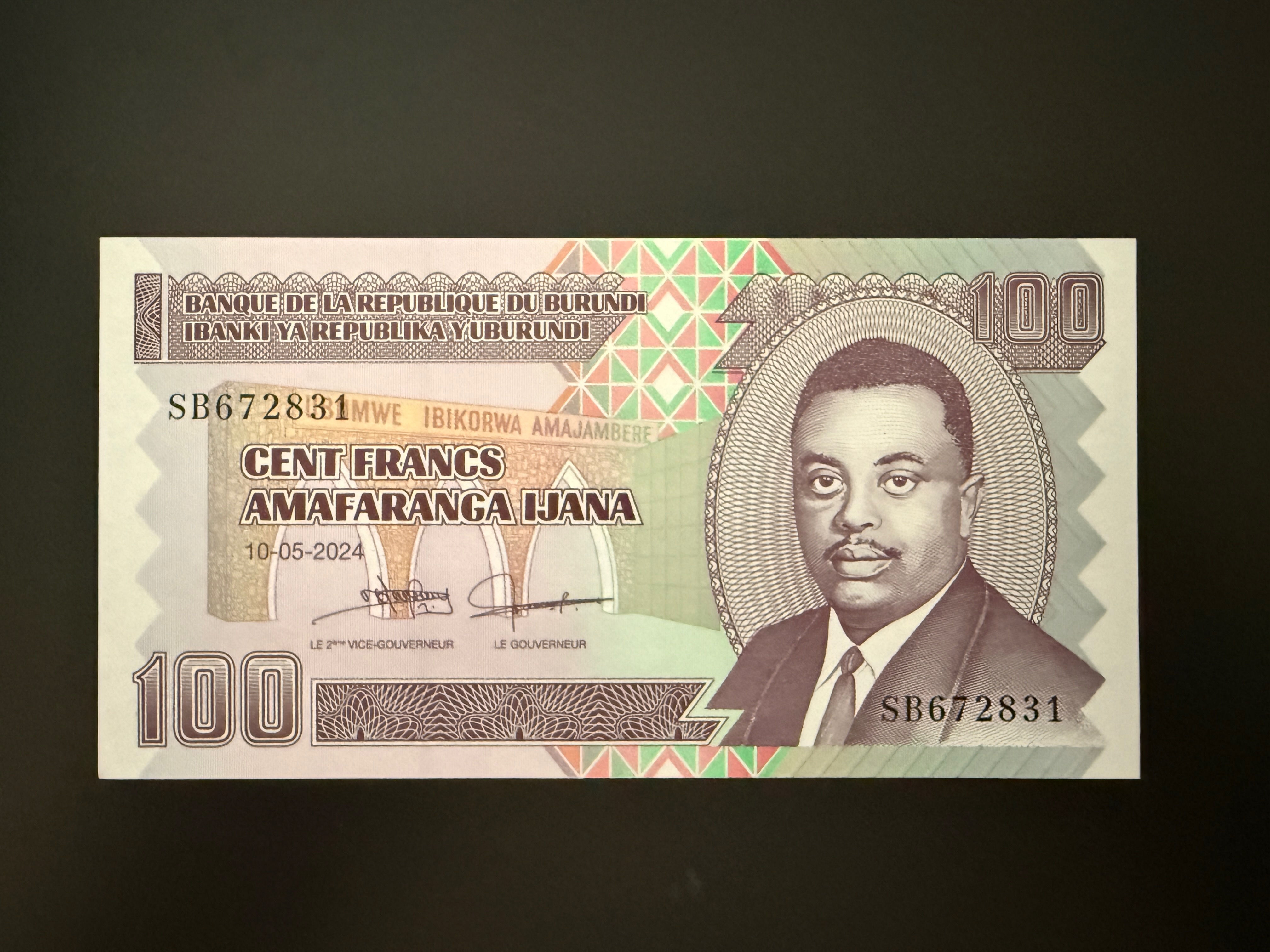 BURUNDI 100 Francs 10.05.2024 (P.44c) UNC - Signatures Ndayishimiye, Bigendako