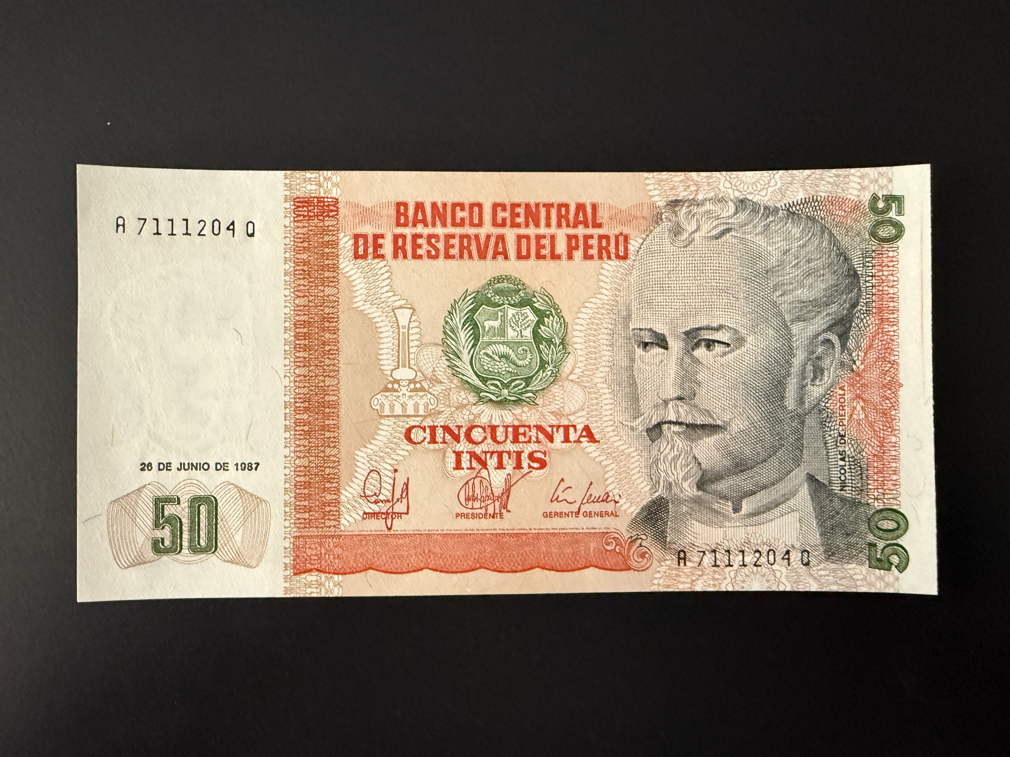 PERU 50 Intis 26.6.1987 (P.131) UNC