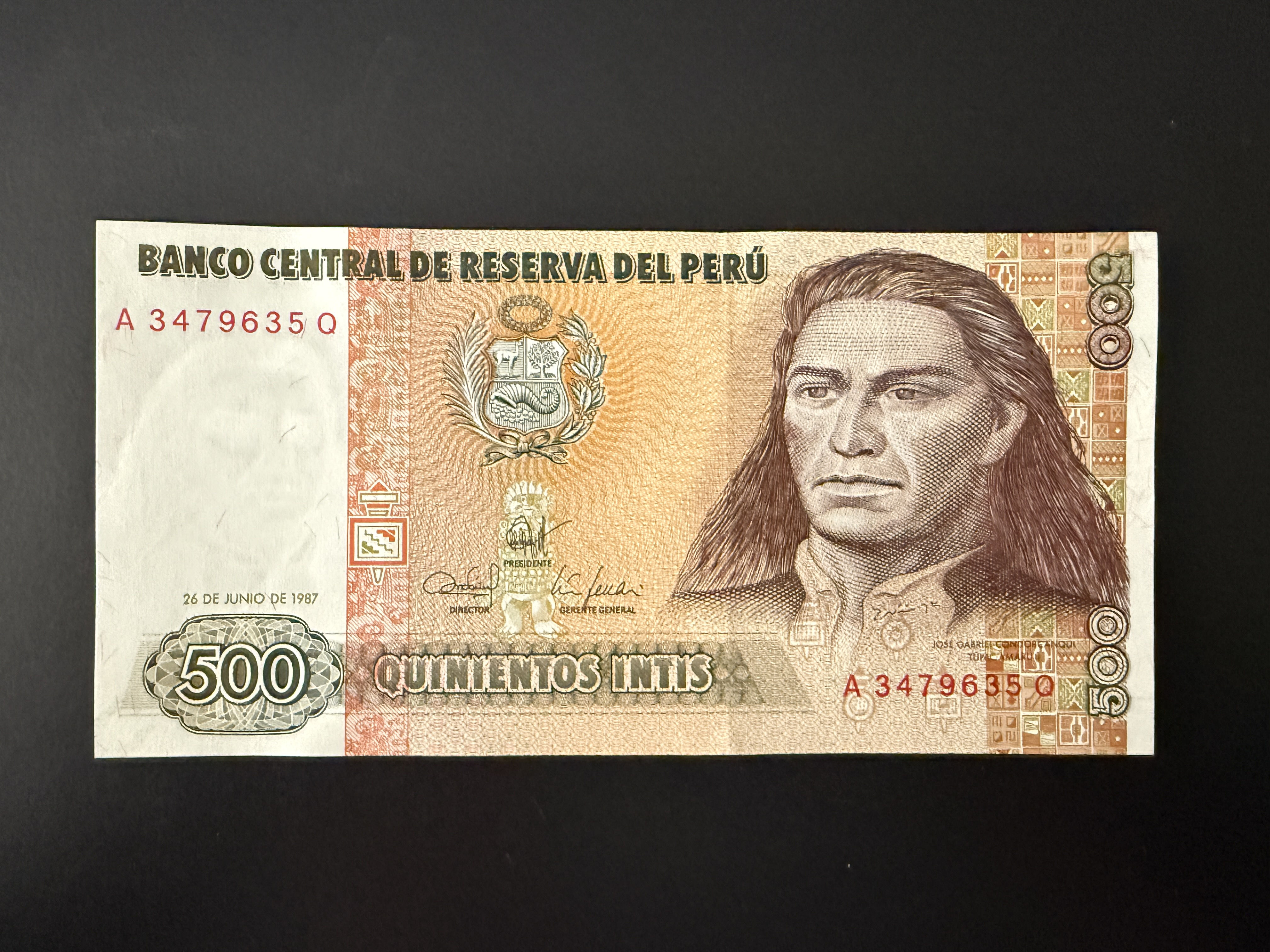 PERU 500 Intis 26.6.1987 (P.134) UNC