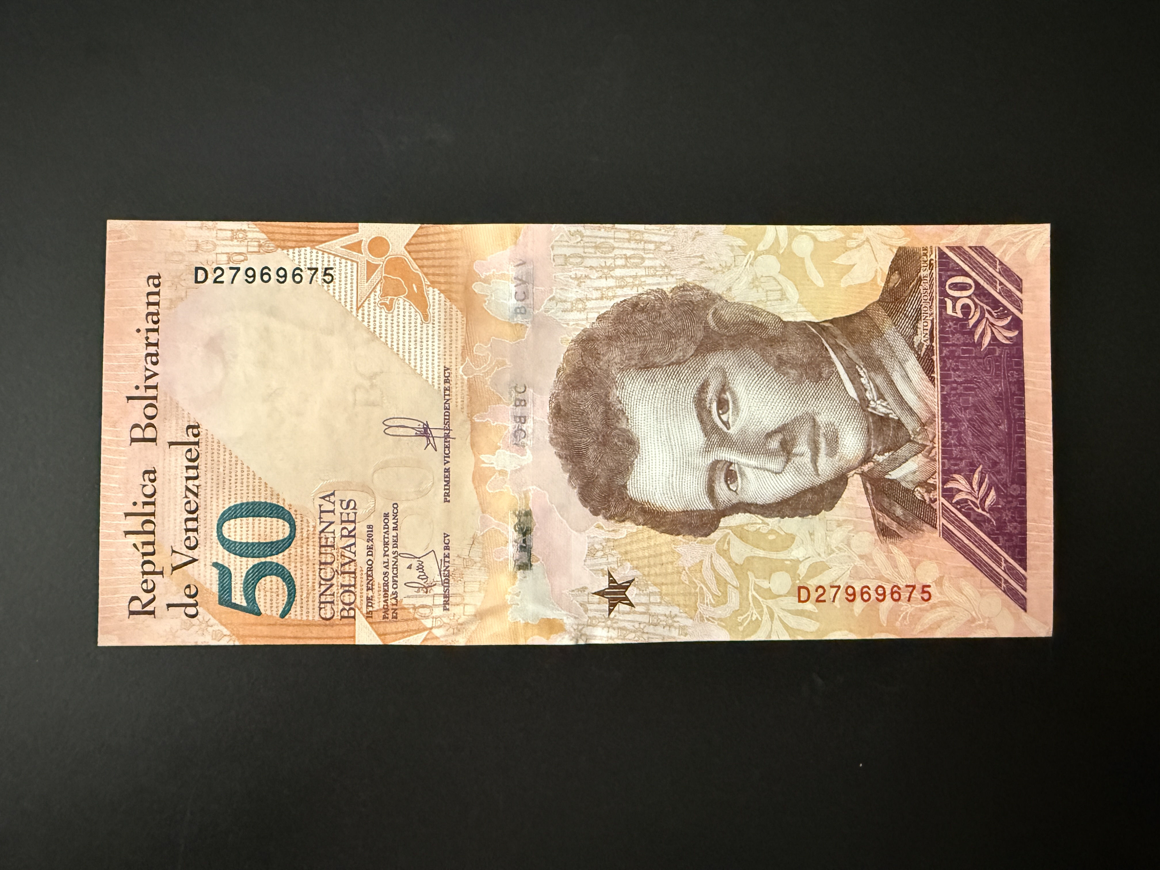 VENEZUELA 50 Bolivares 15.1.2018 (P.105) UNC