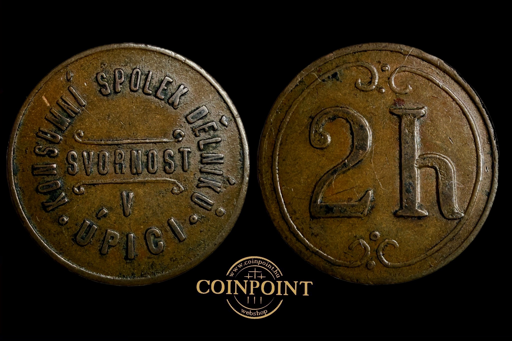 Cseh 2 Heller értékű szövetkezeti Zseton 1921 körül