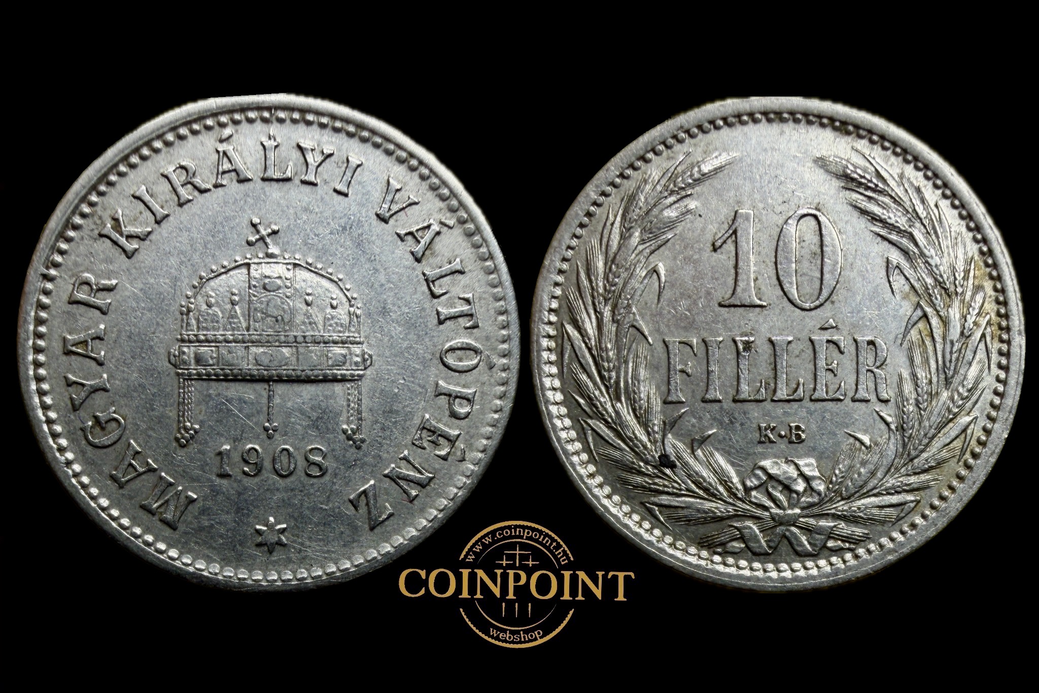 Magyar Királyi Váltópénz 10 Fillér 1908 KB Adamo K3