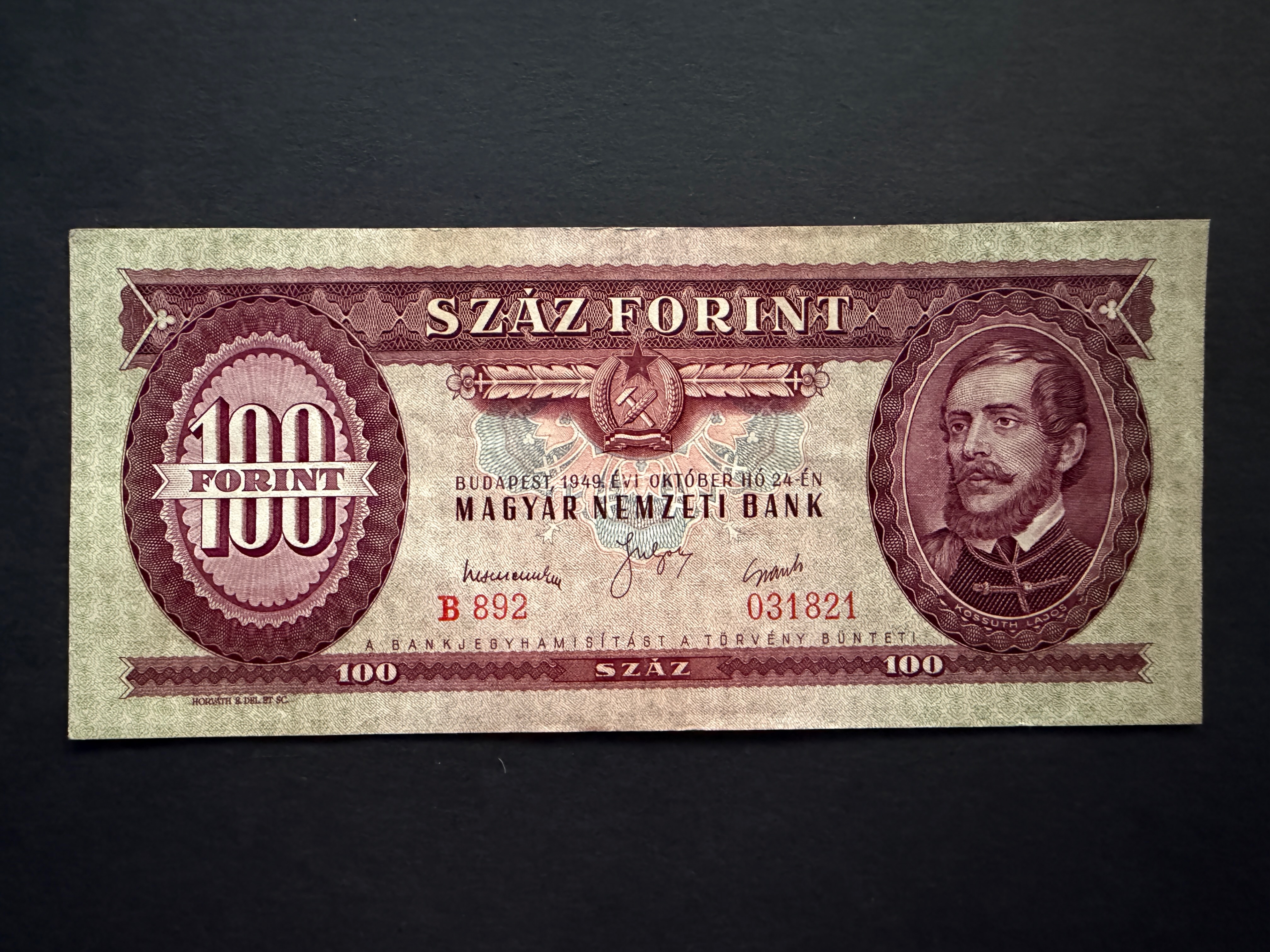 100 Forint 1949 VF Adamo F28