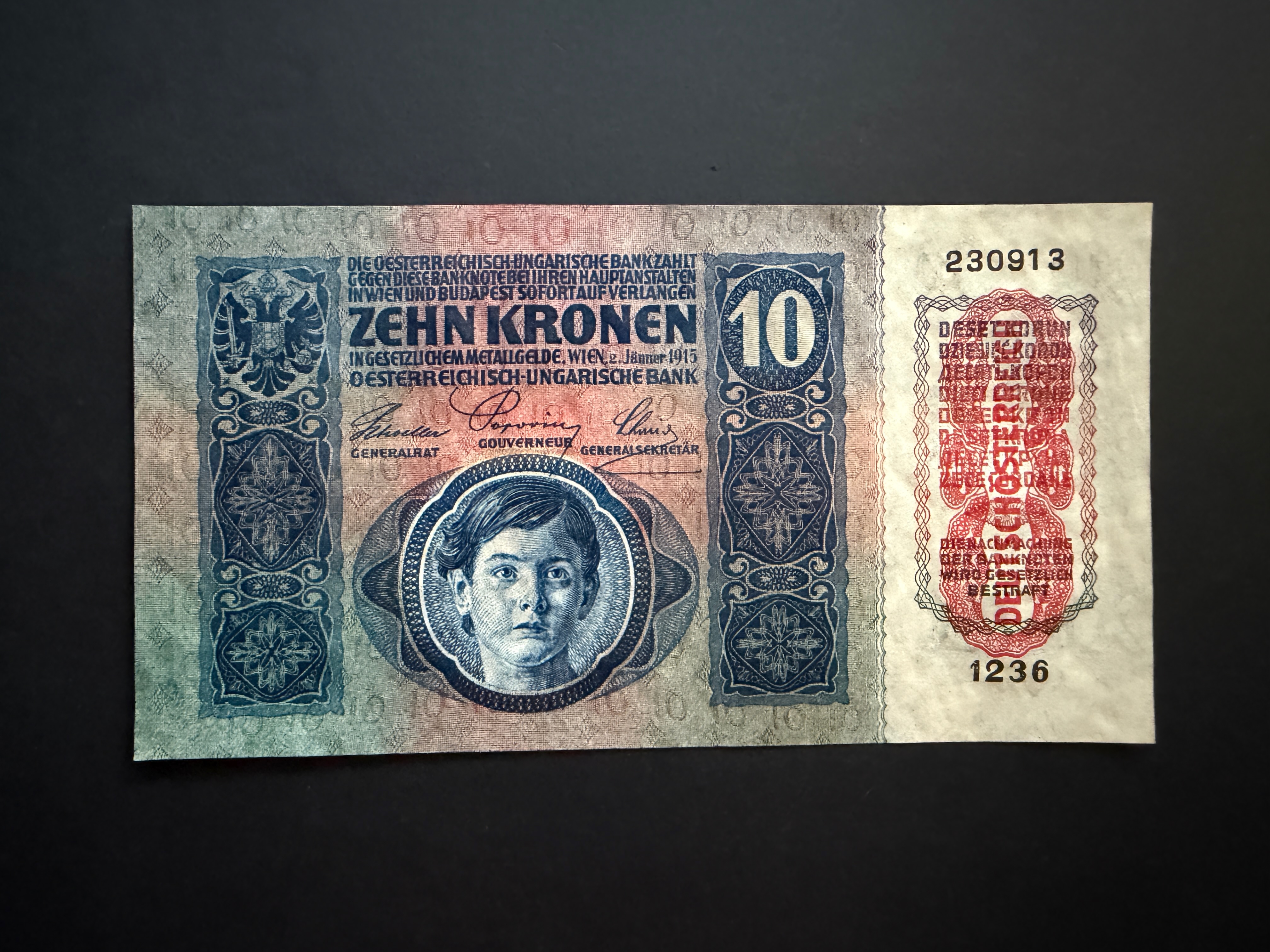 10 Korona (1915) felülbélyegzett UNC Adamo K11B