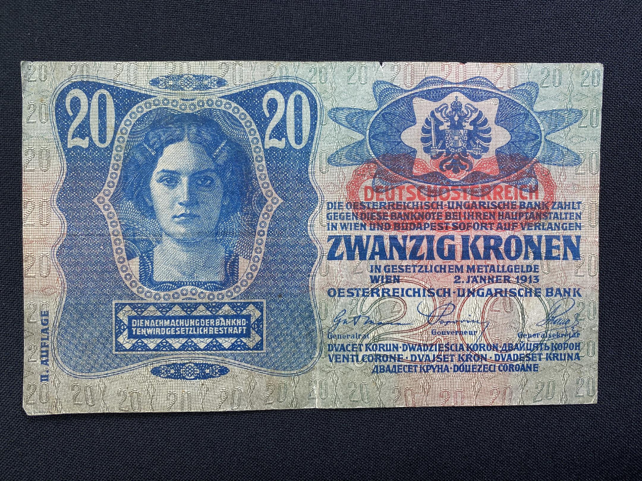 20 Korona (1913) felülbélyegezve Adamo K18 B F