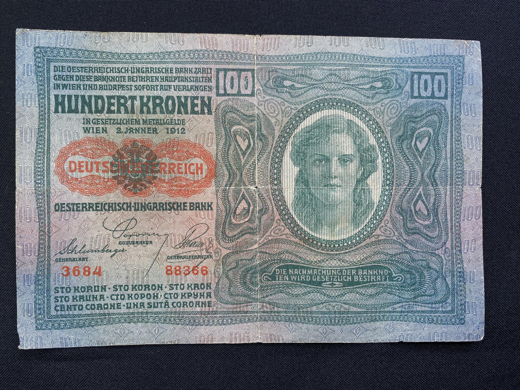 100 Korona 1912 Osztrák típus felülbélyegezve