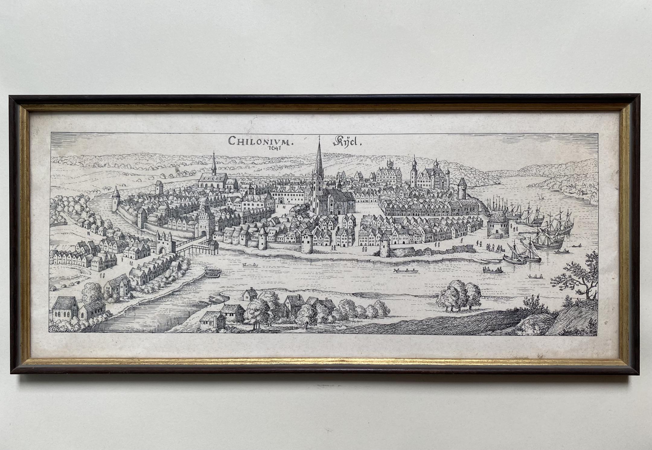 Kiel városa Holstein híddal keretben (metszet) 19,5x44cm