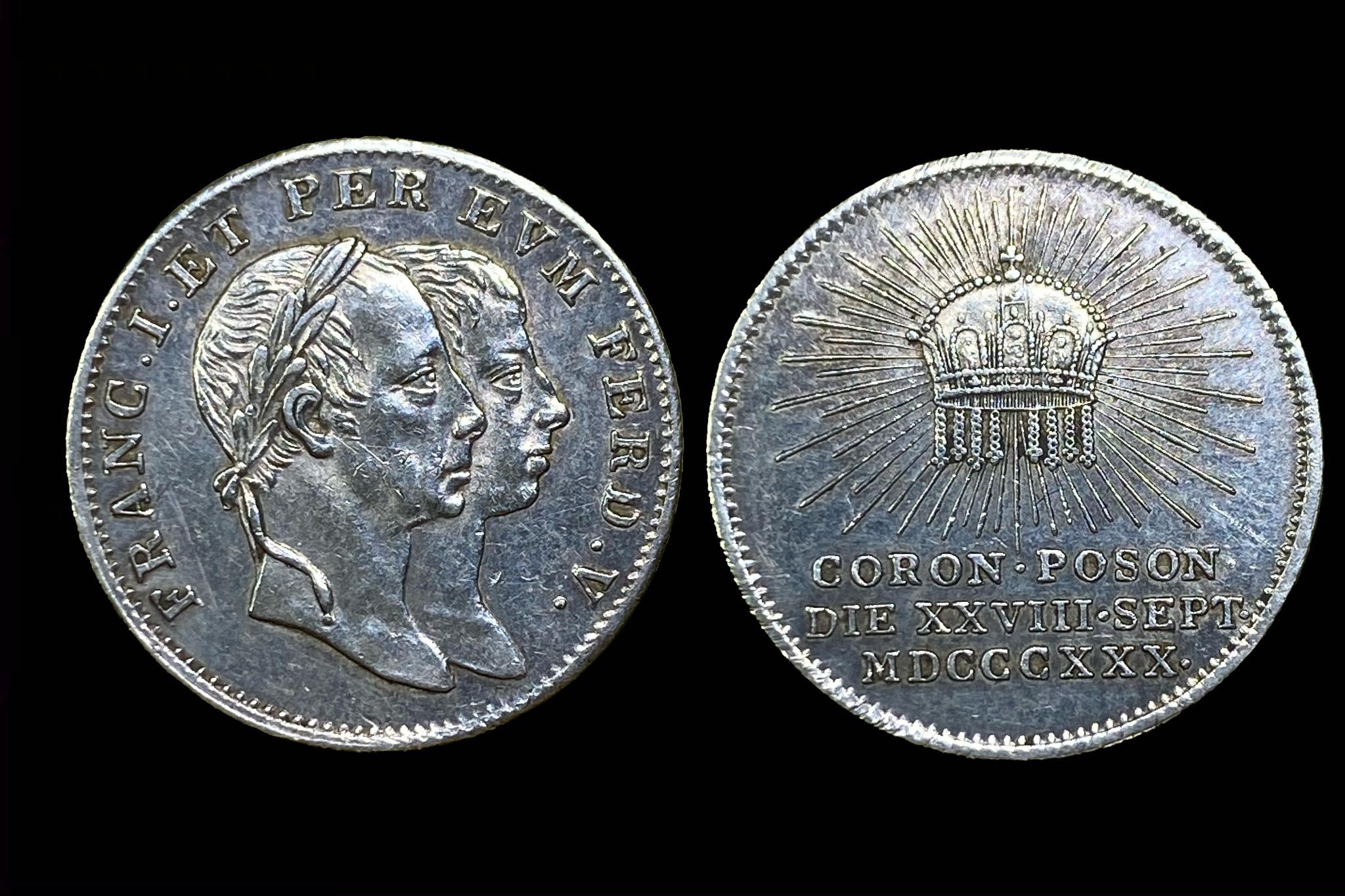 Ferenc és V. Ferdinánd (1830) koronázási zseton Pozsony R!
