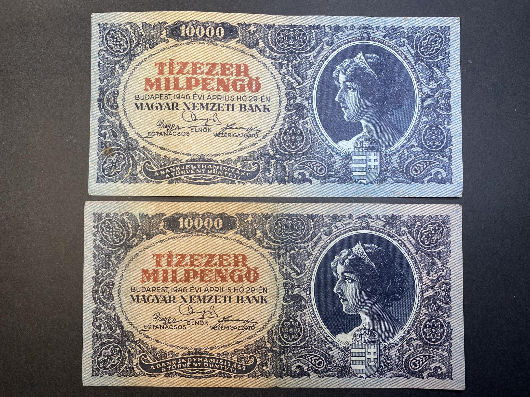 Tízezer Milpengő (1946A) Adamo P29 VF,EF  2db