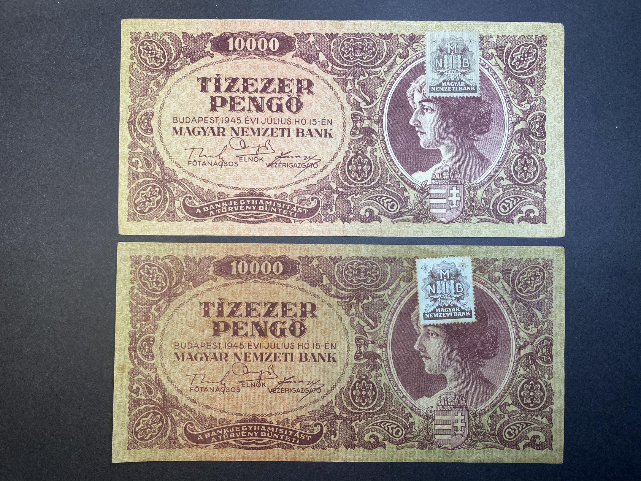 Tízezer Pengő felülbélyegezve Adamo P23e EF 2db