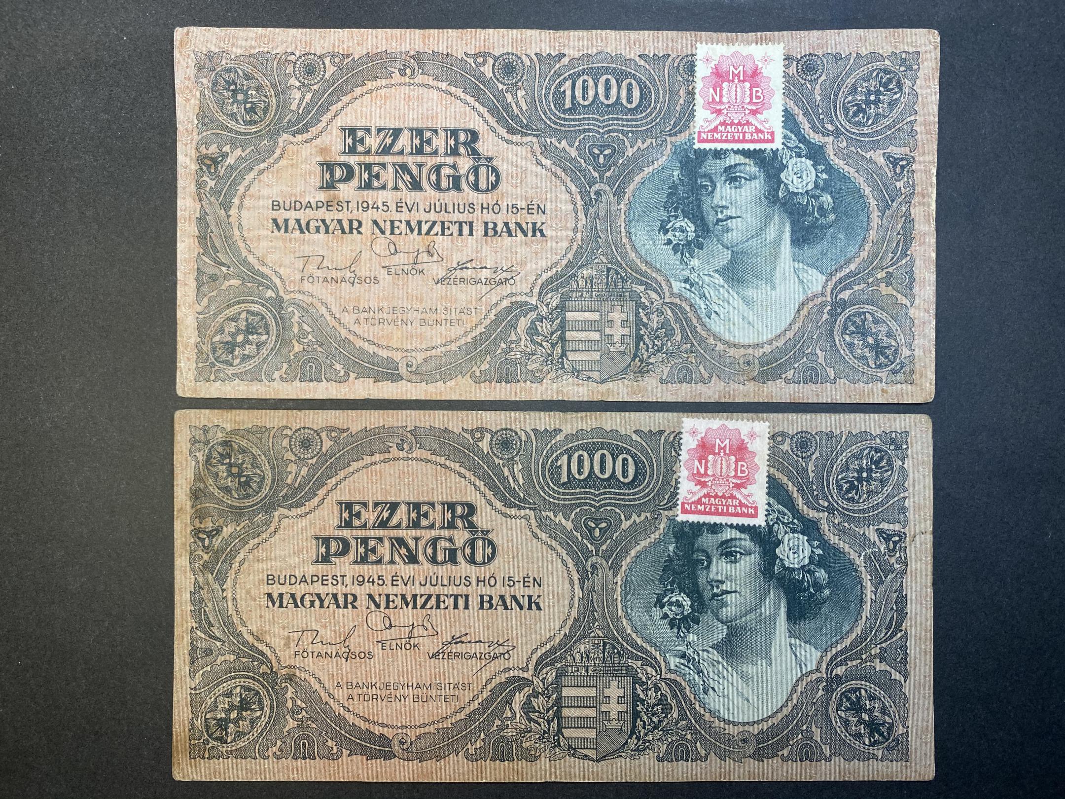 Ezer Pengő (1945F) felülbélyegezve Adamo P22e VF 2db