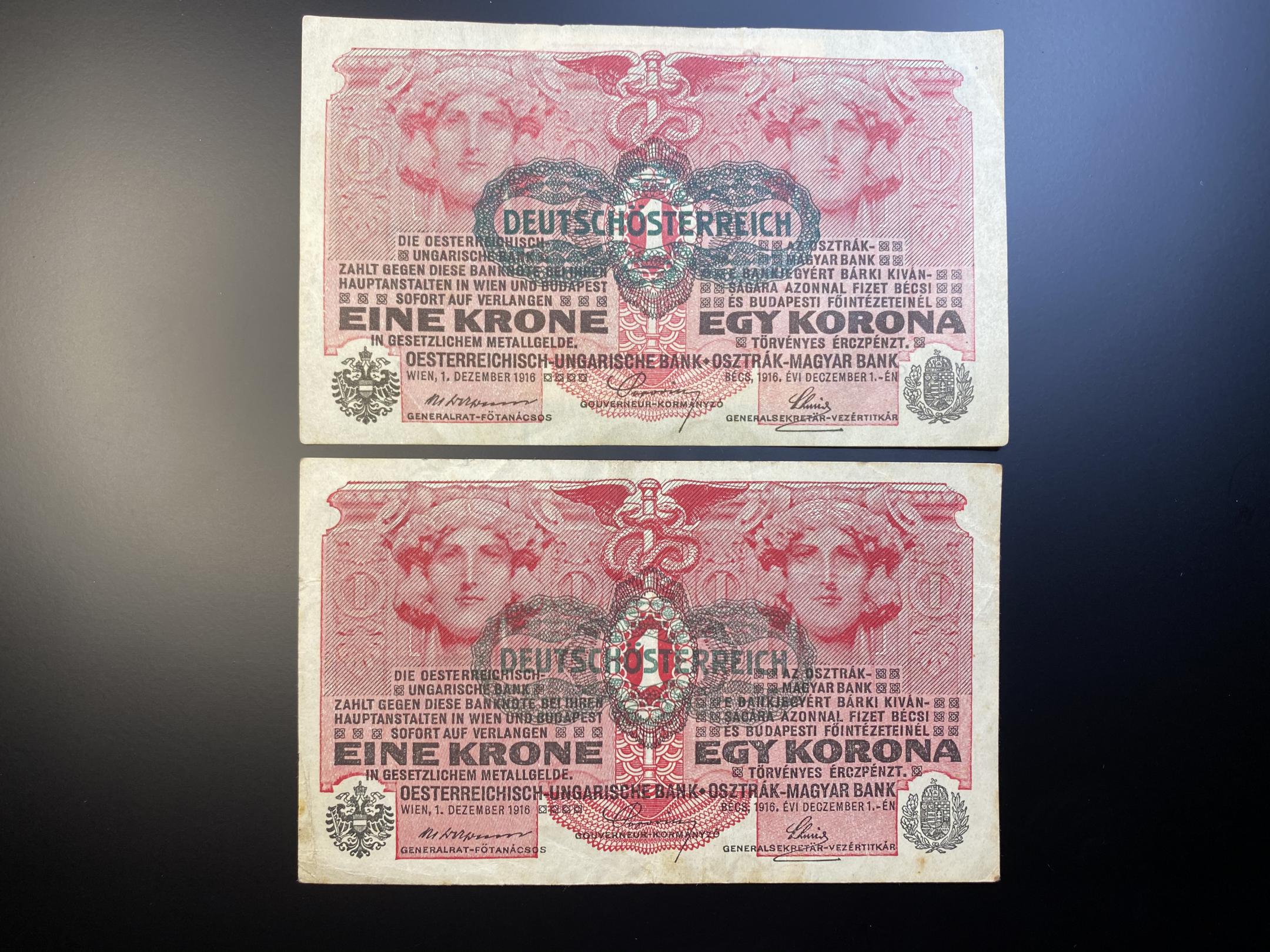 1 Korona (1916) 2db felülbélyegzett EF Adamo K3b