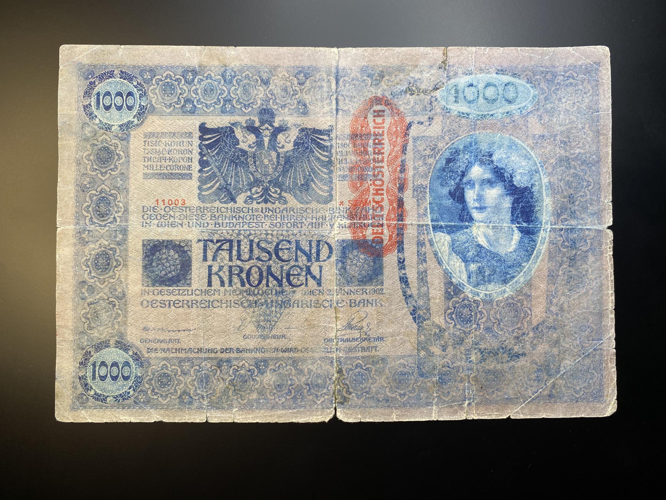1000 Korona (1902) felülbélyegzett (Osztrák típus) VG