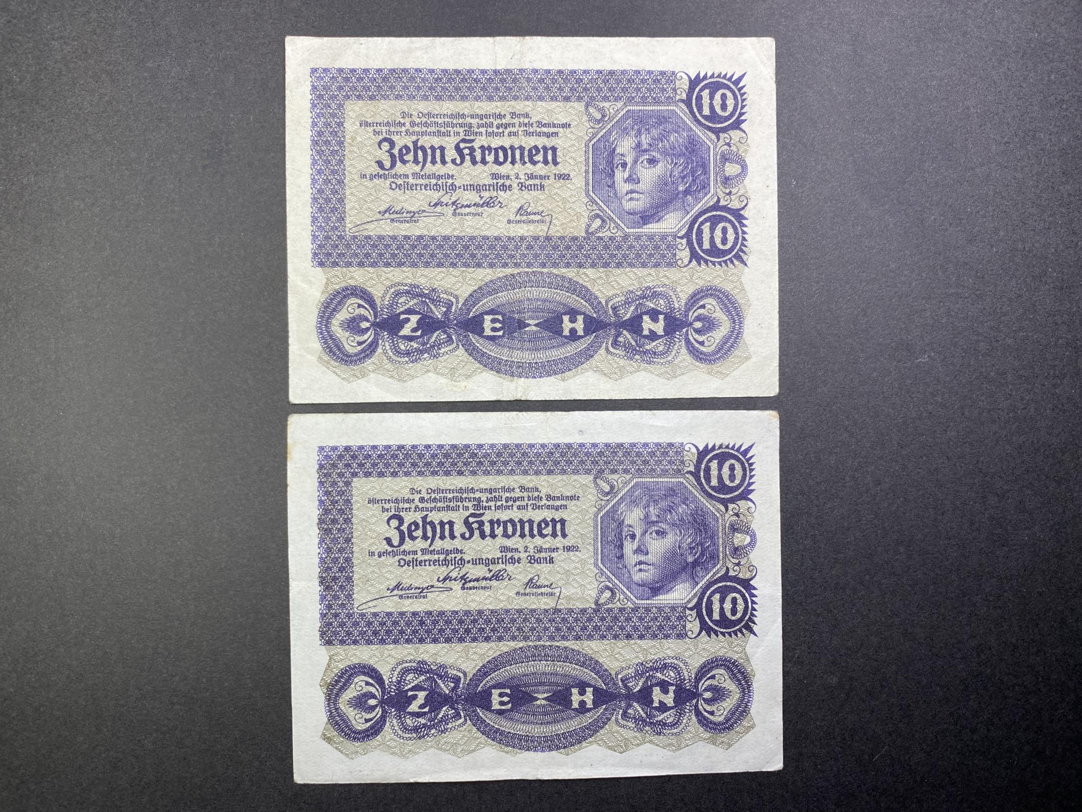 10 Korona (1922) Osztrák típus 2db VF