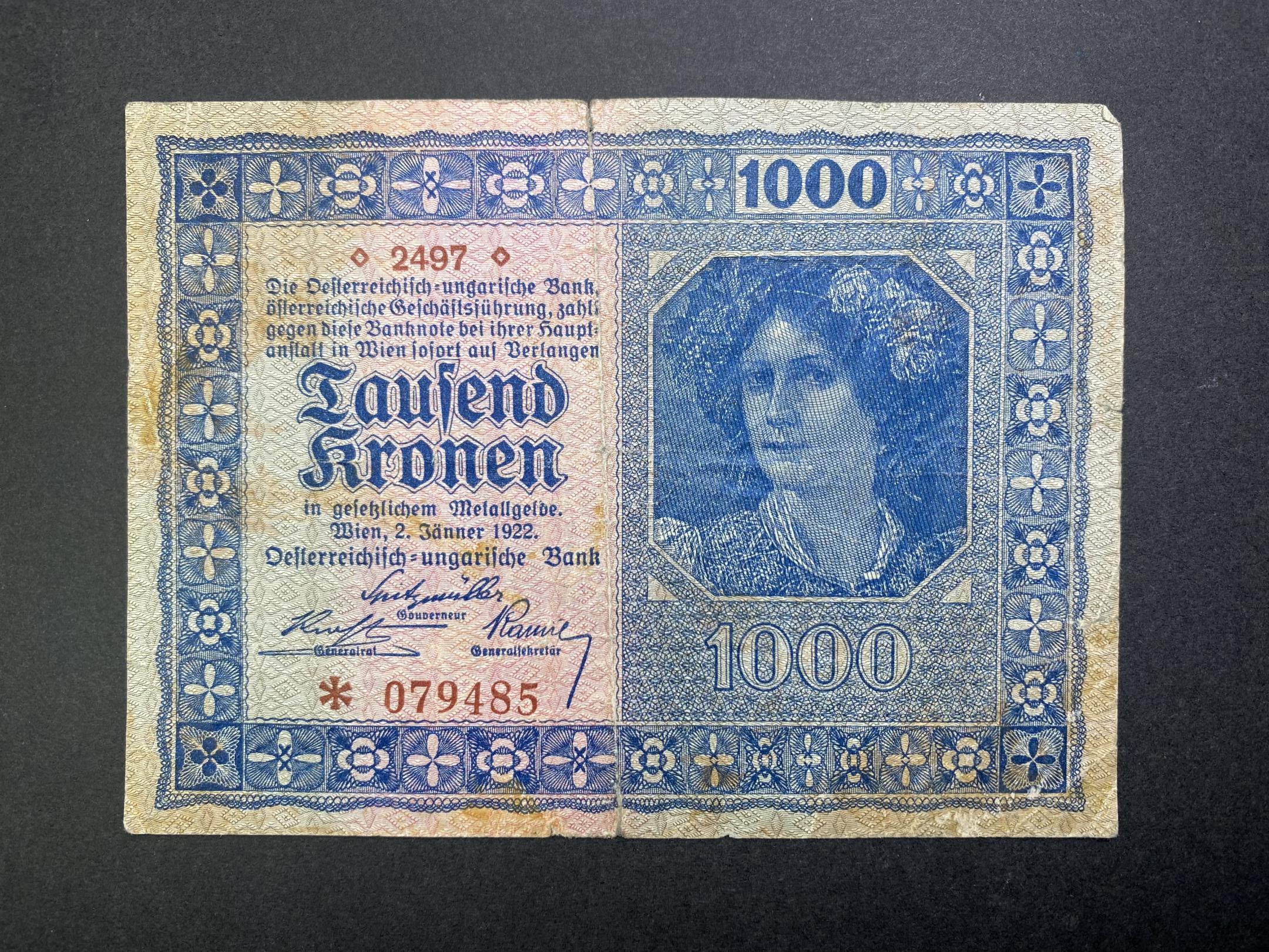 1000 Korona (1922 Osztrák típus) F