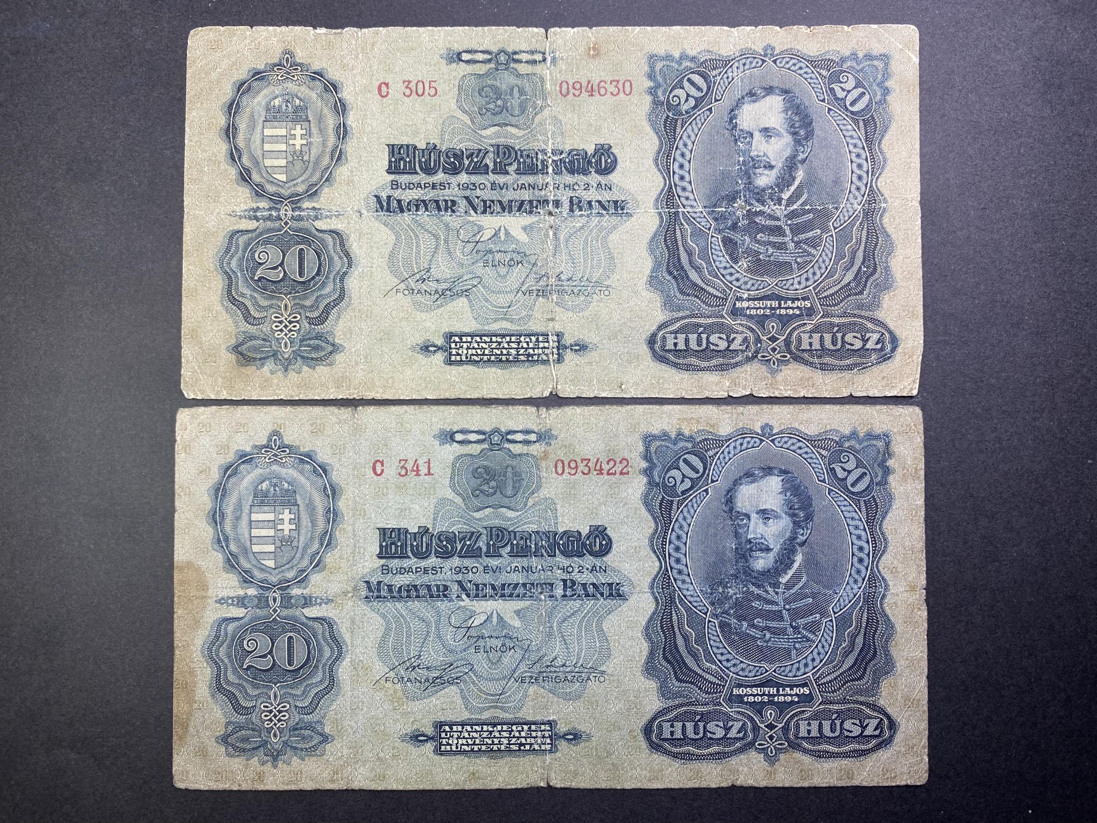 Húsz Pengő (1930) Adamo P11 2db VG
