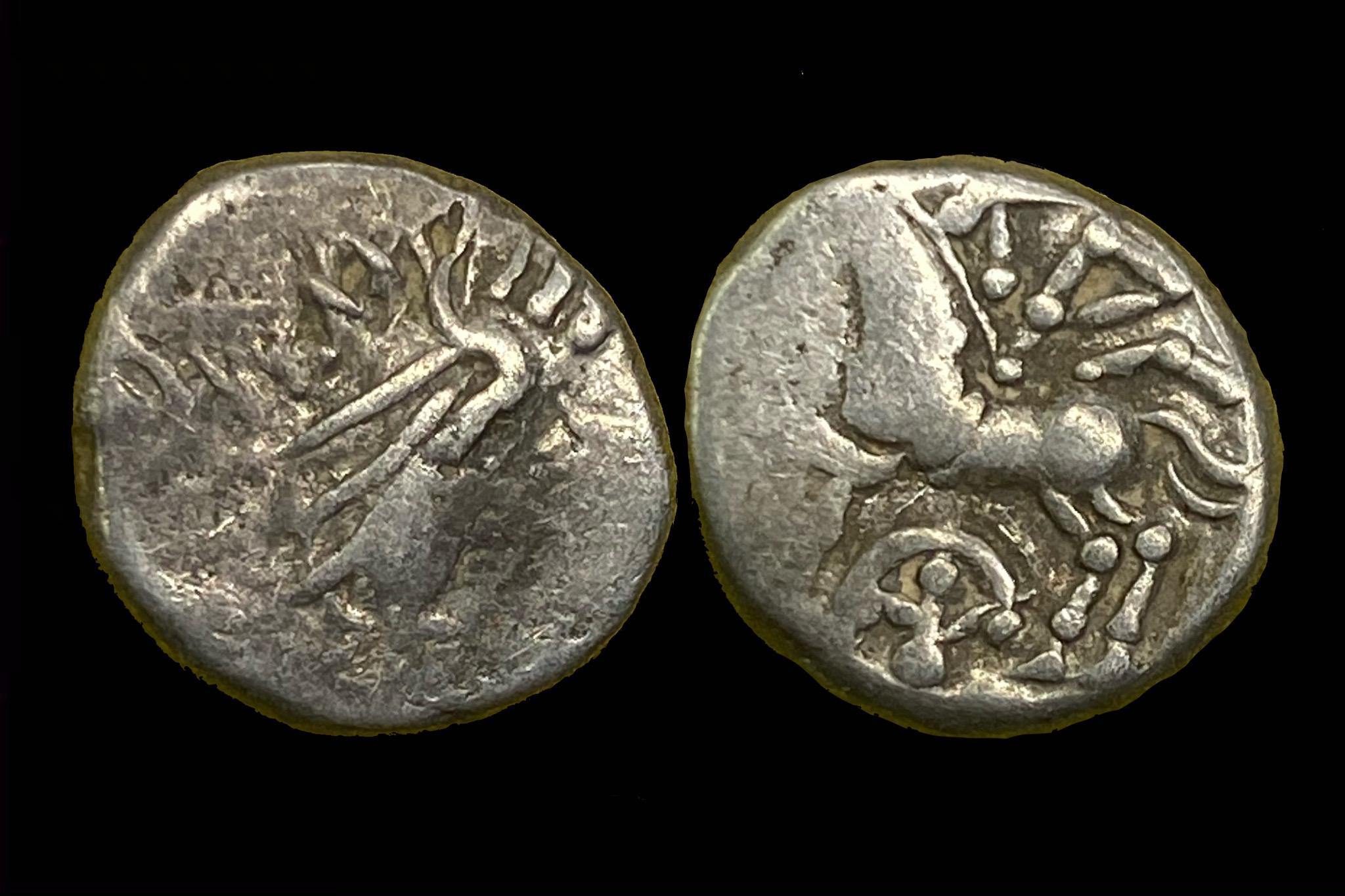 Aedui Kelta Kaletedou (i.sz.80-50) Quinarius (féldénár) SLM 666;LT 8178.