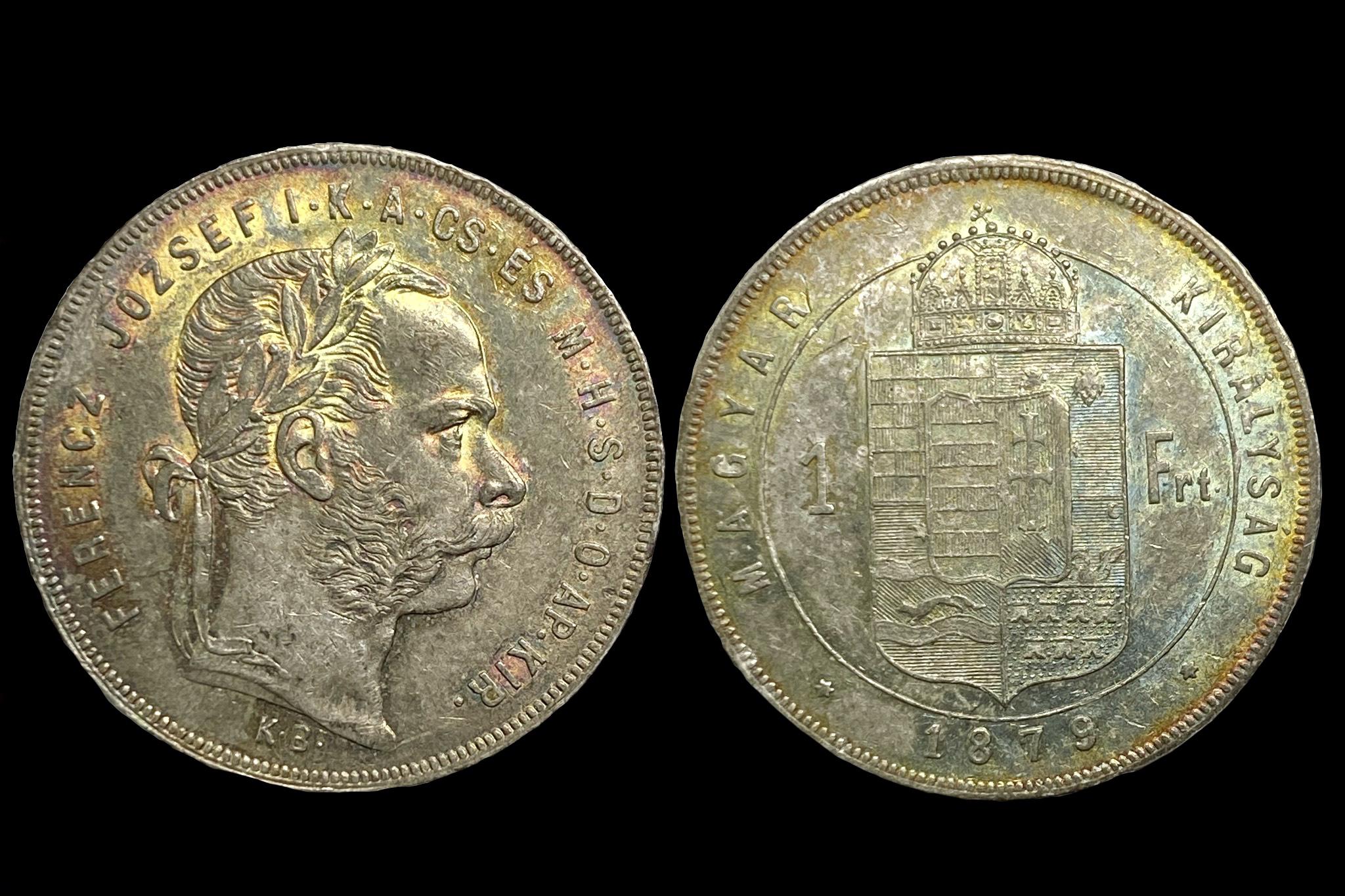 Franz Joseph 1 Forint (1879) szivárványos patina 