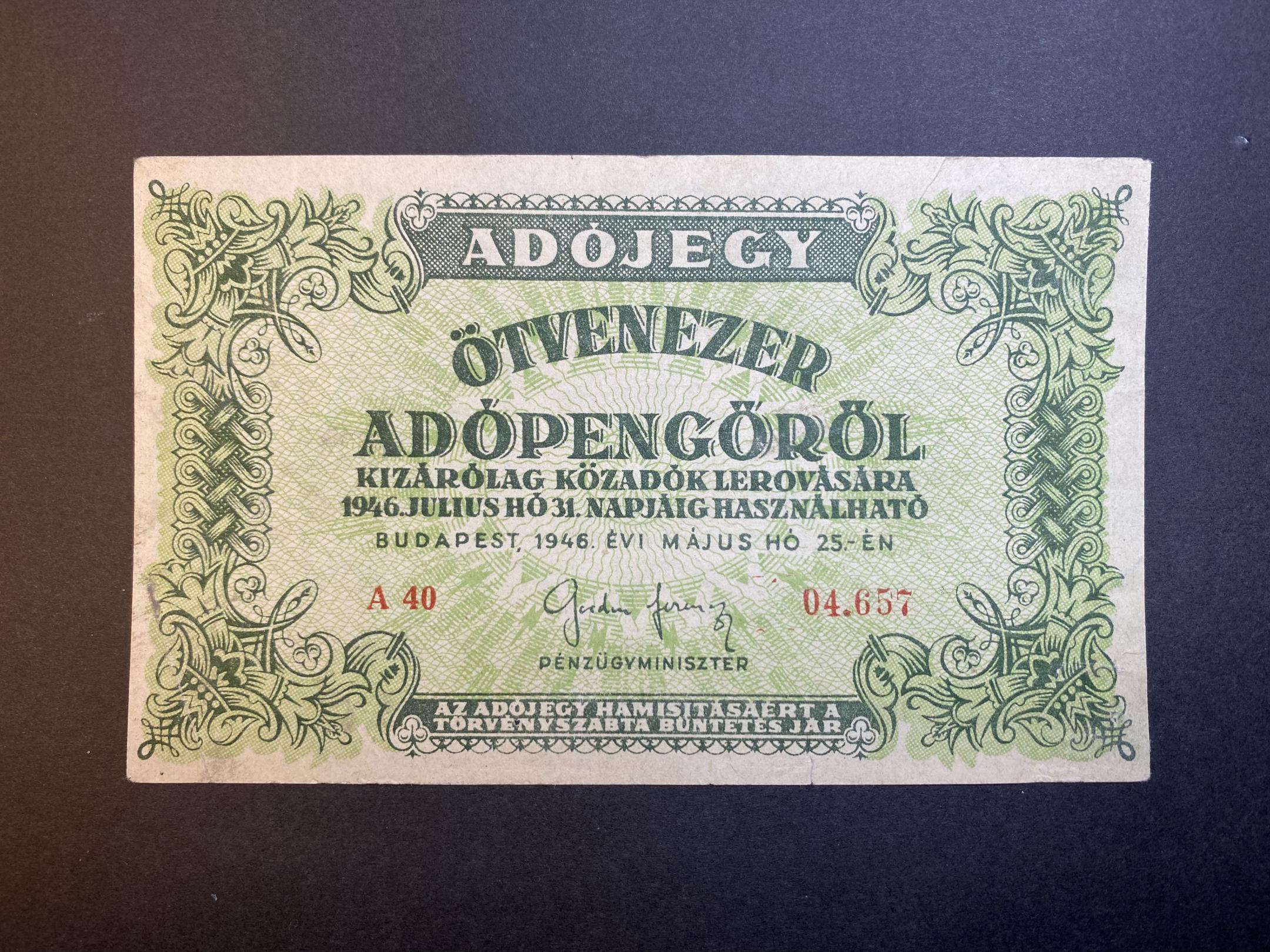 Ötvenezer Adópengő (1946) Adamo P50 EF