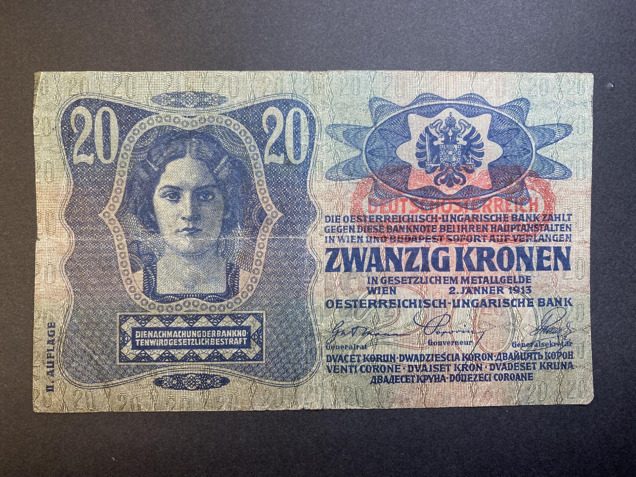 20 Korona (1913) felülbélyegzett II.kiadás F Adamo K18B